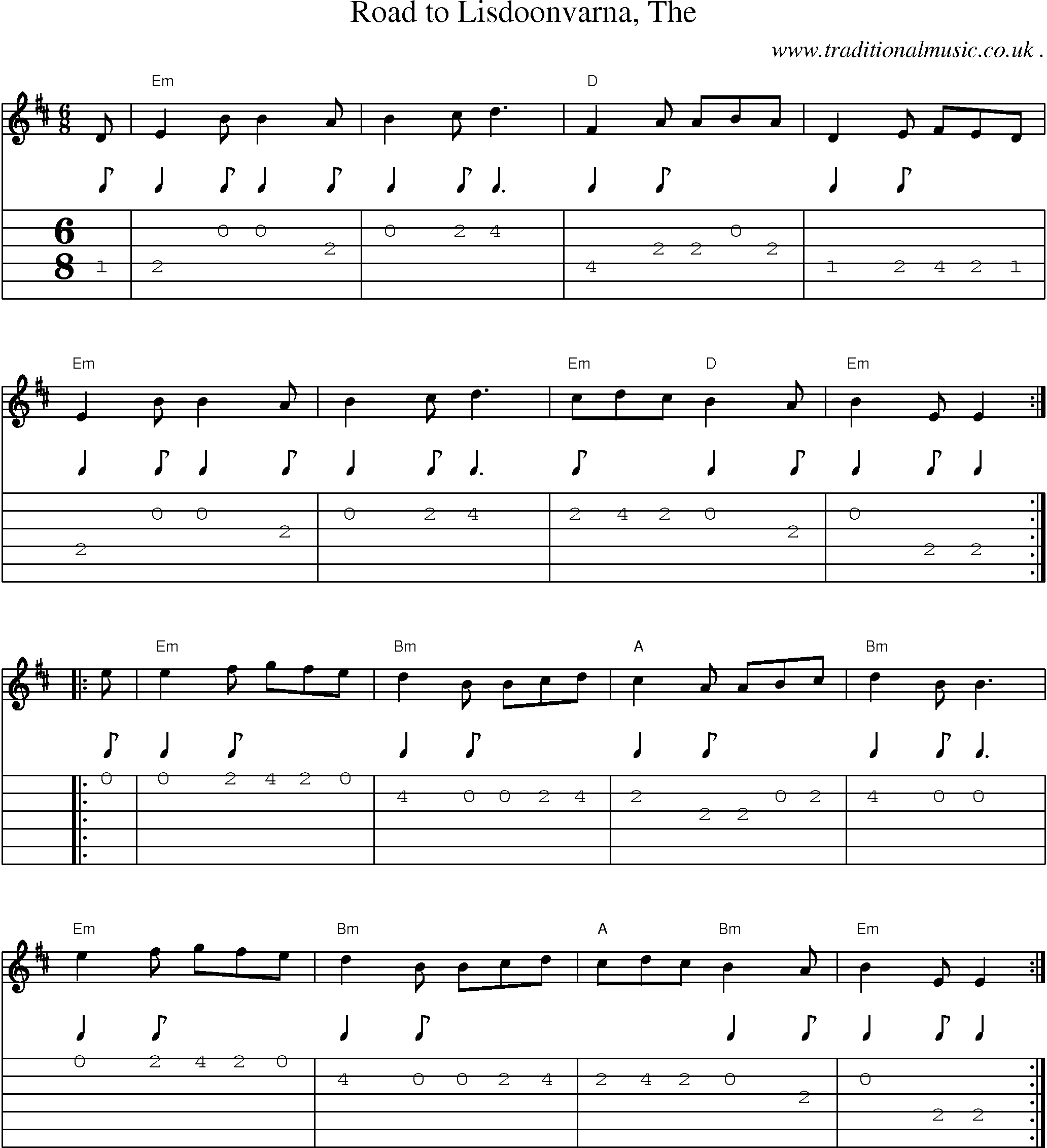 Music Score and Guitar Tabs for Road To Lisdoonvarna The