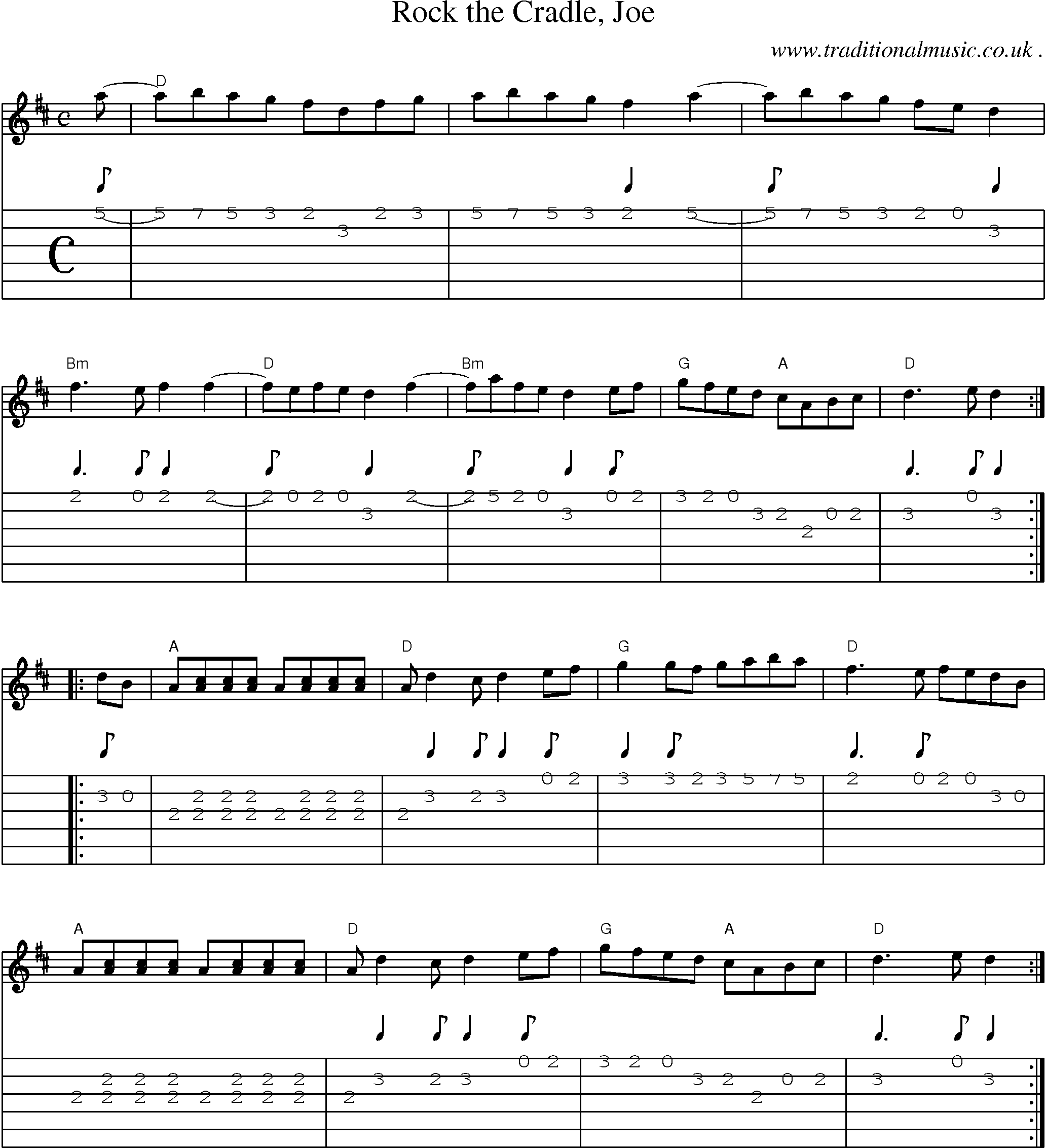 Music Score and Guitar Tabs for Rock The Cradle Joe1