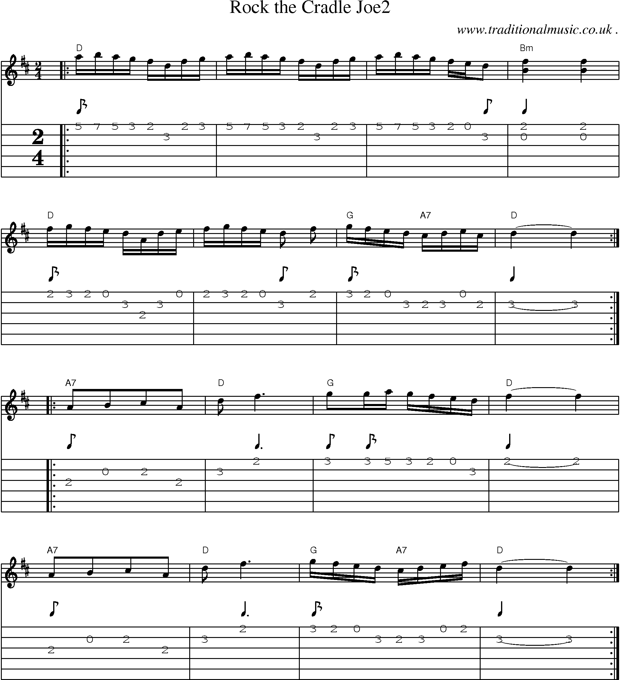 Music Score and Guitar Tabs for Rock The Cradle Joe2