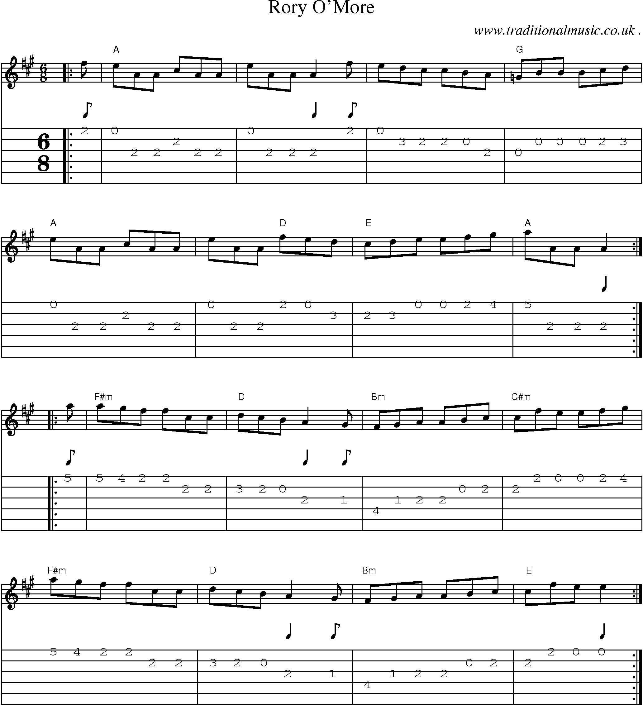 Music Score and Guitar Tabs for Rory Omore