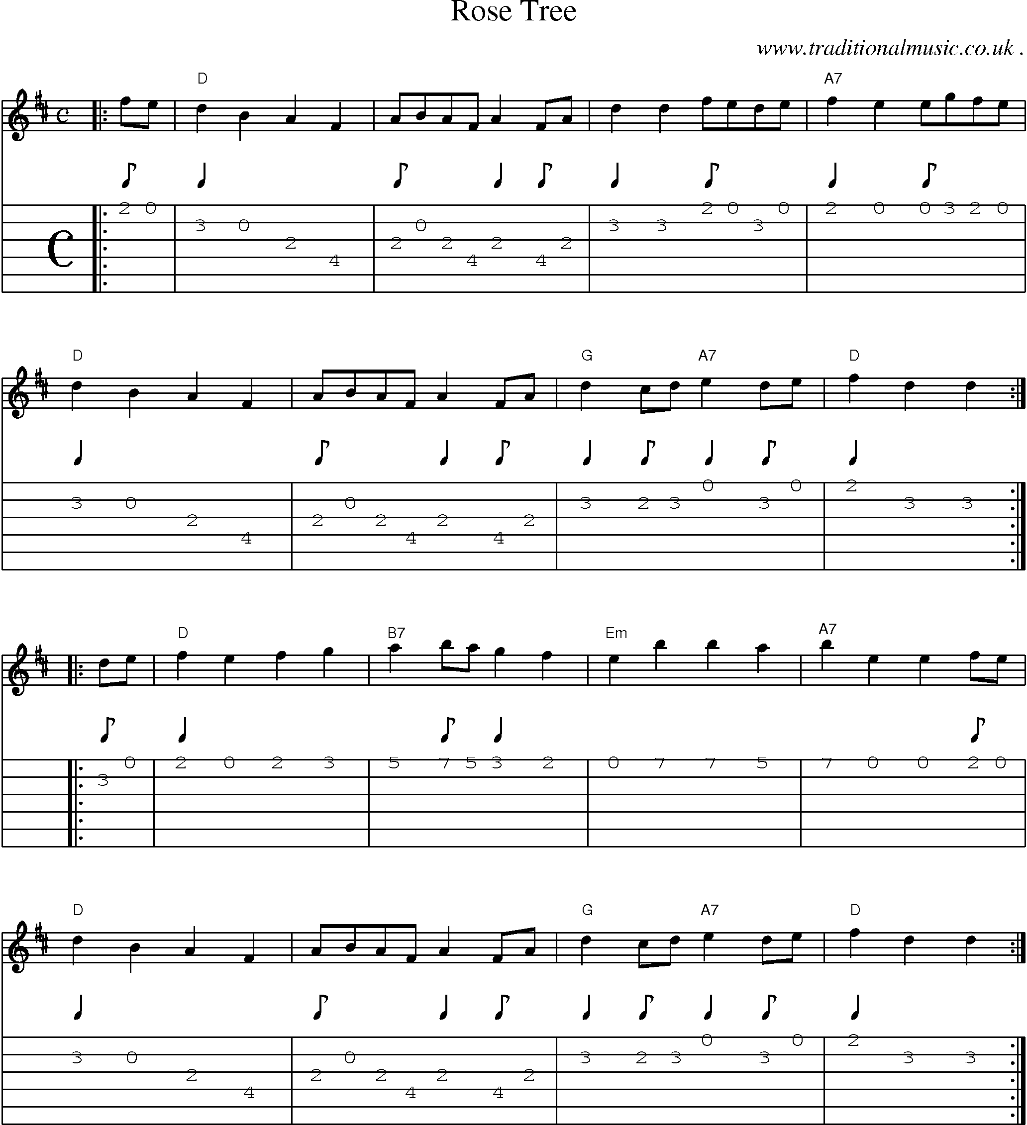 Music Score and Guitar Tabs for Rose Tree