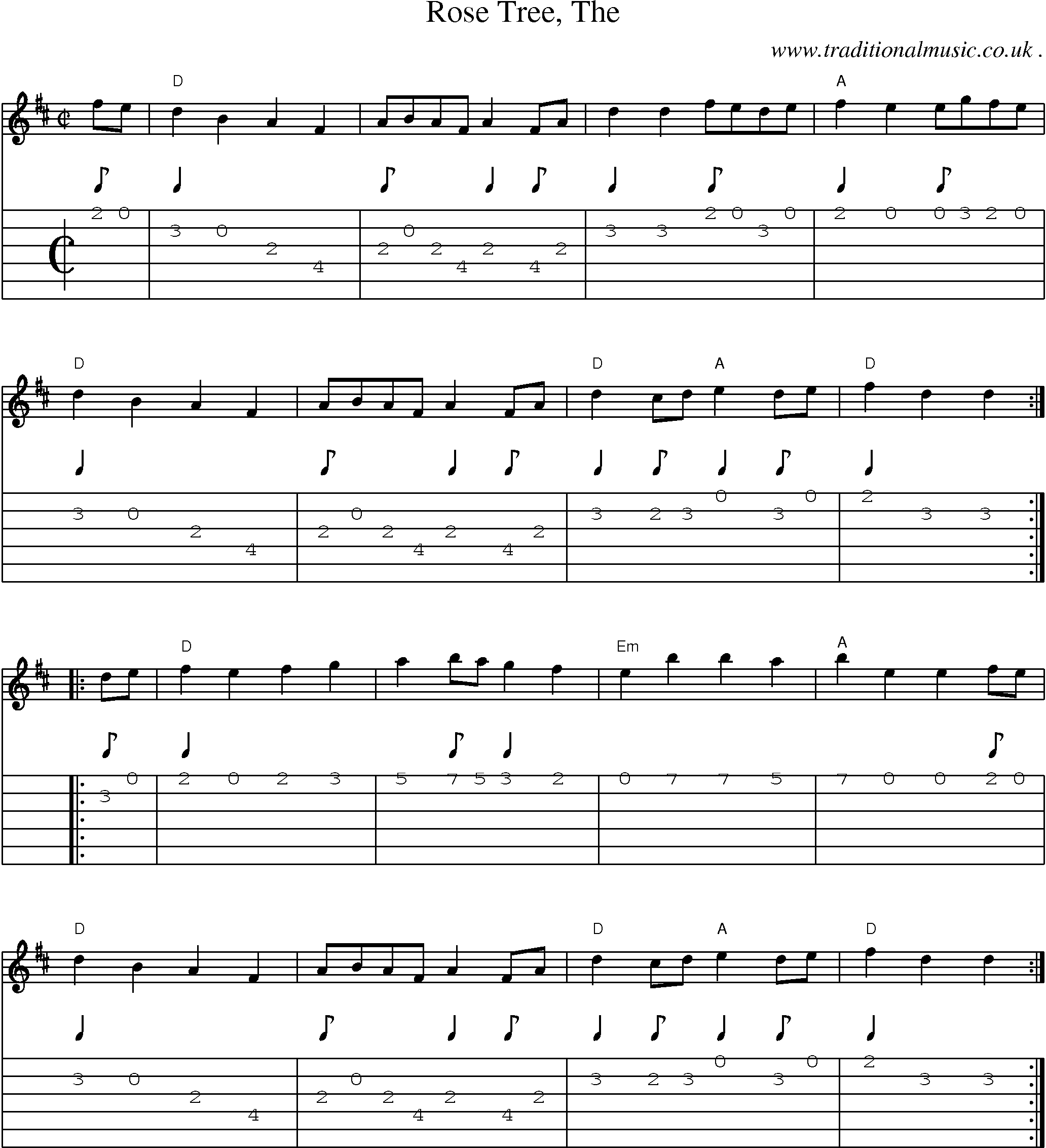 Music Score and Guitar Tabs for Rose Tree The