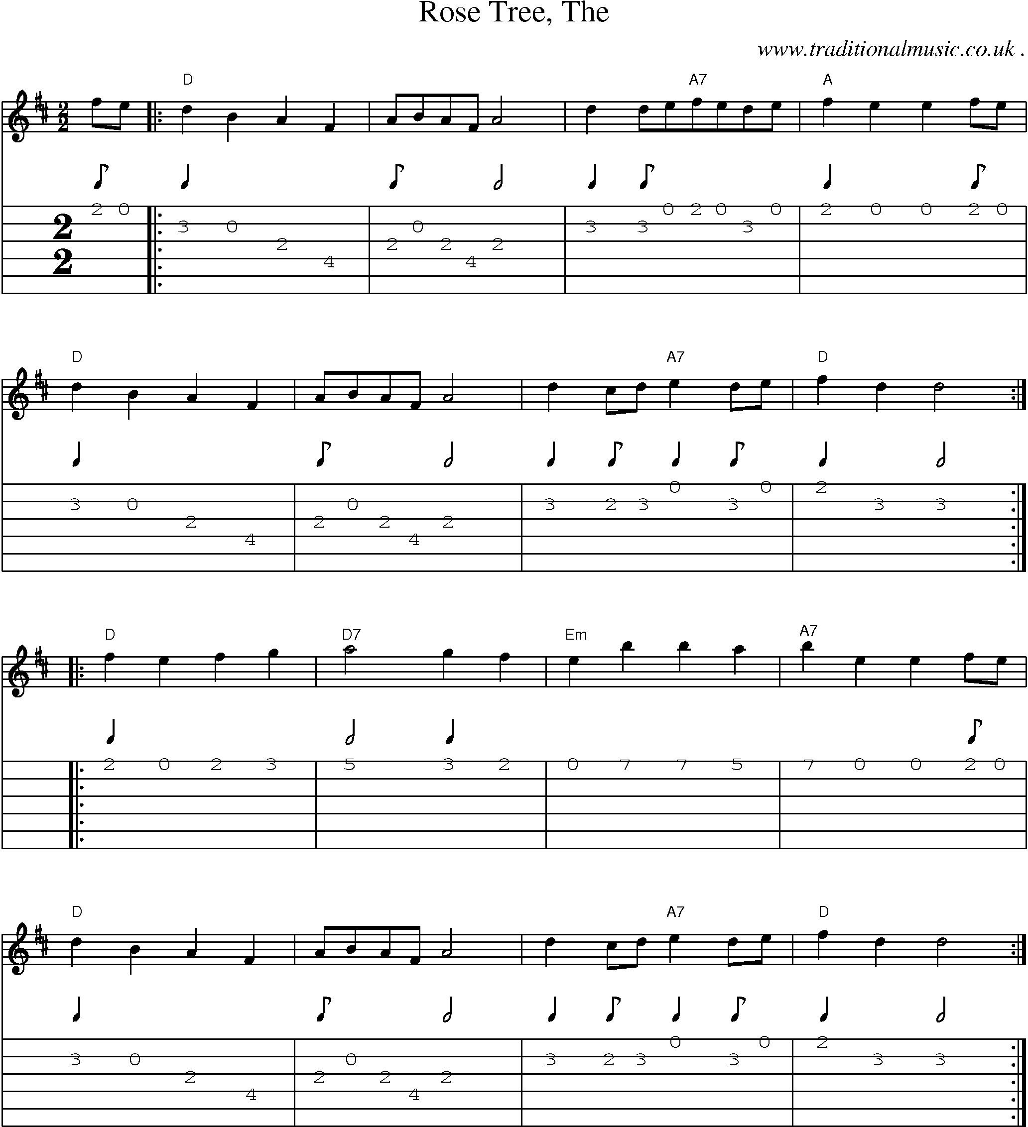 Music Score and Guitar Tabs for Rose Tree The1