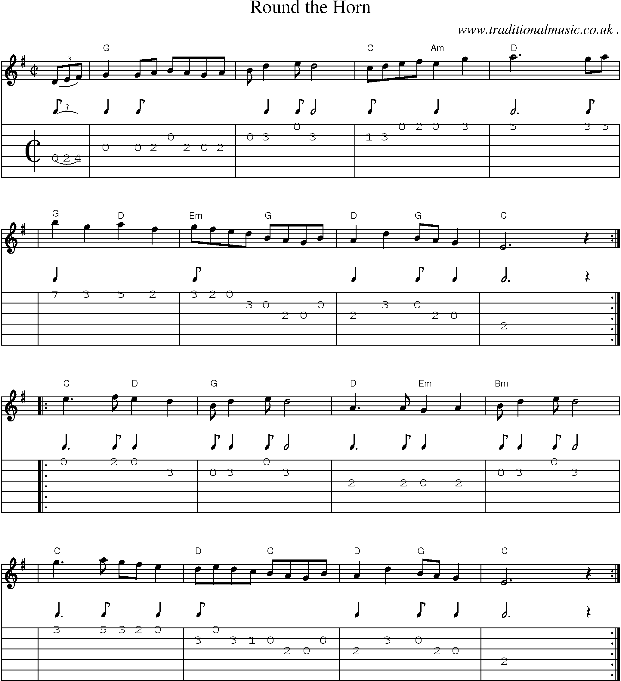 Music Score and Guitar Tabs for Round The Horn