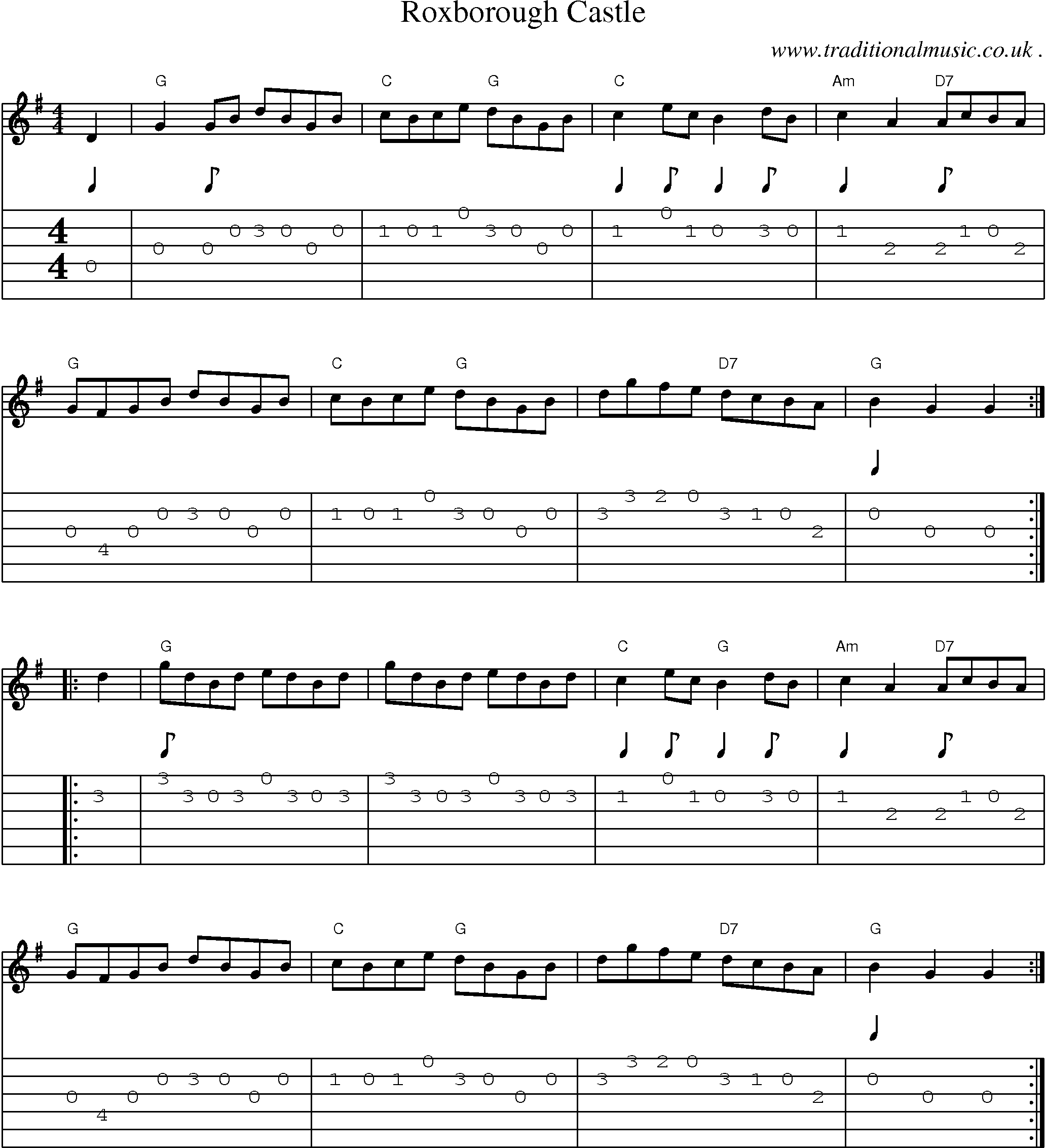 Music Score and Guitar Tabs for Roxborough Castle