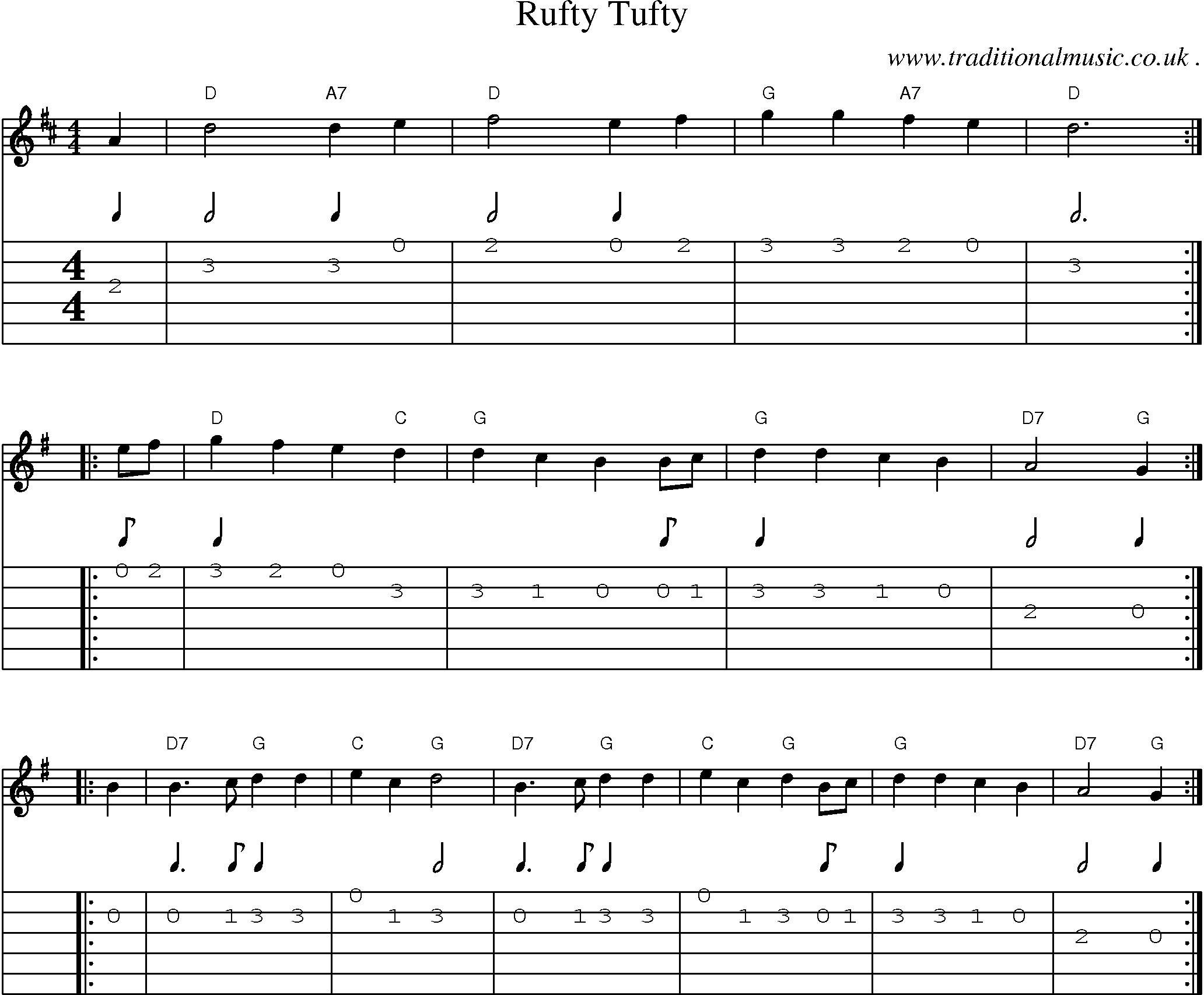 Music Score and Guitar Tabs for Rufty Tufty
