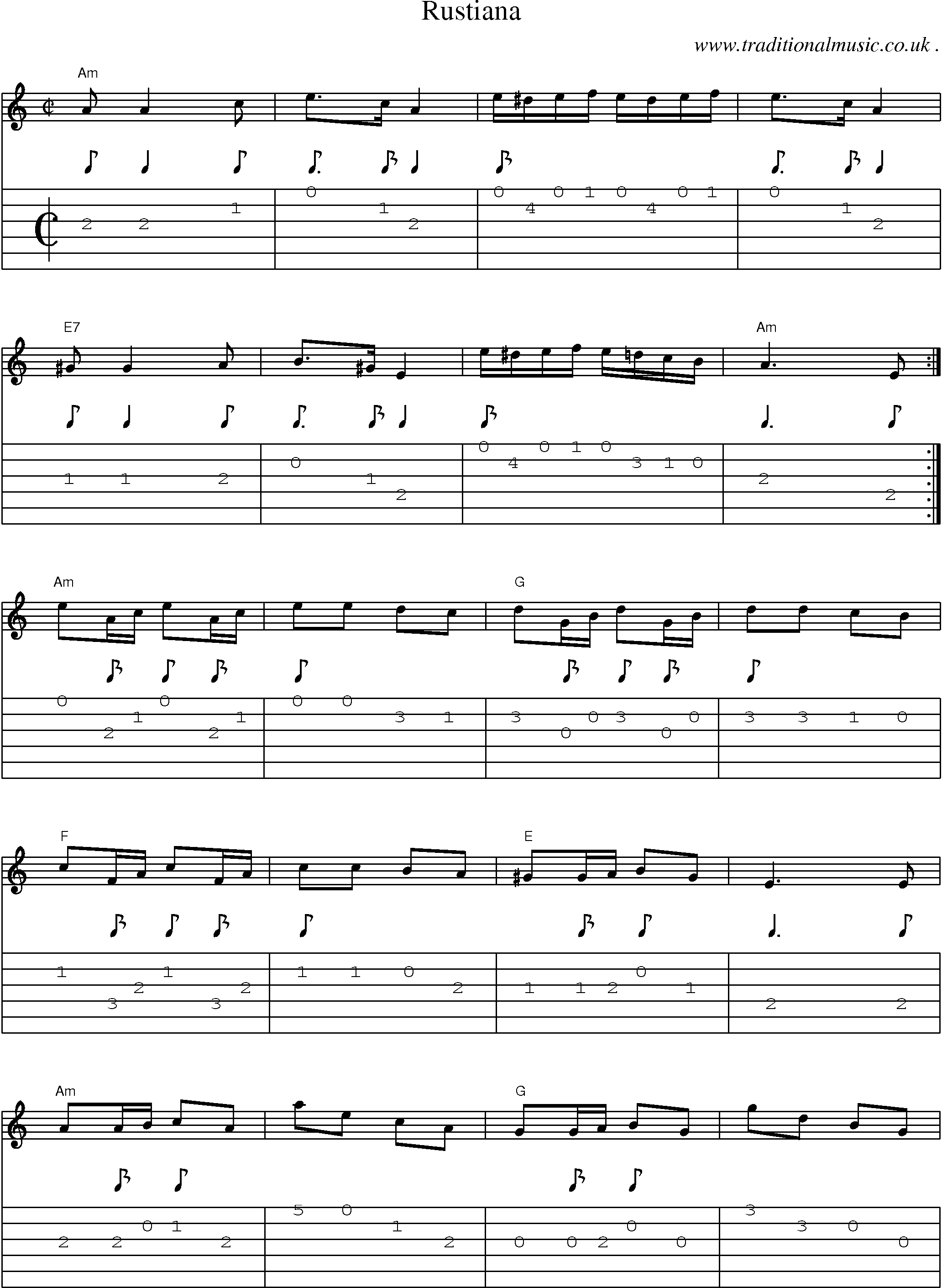 Music Score and Guitar Tabs for Rustiana 