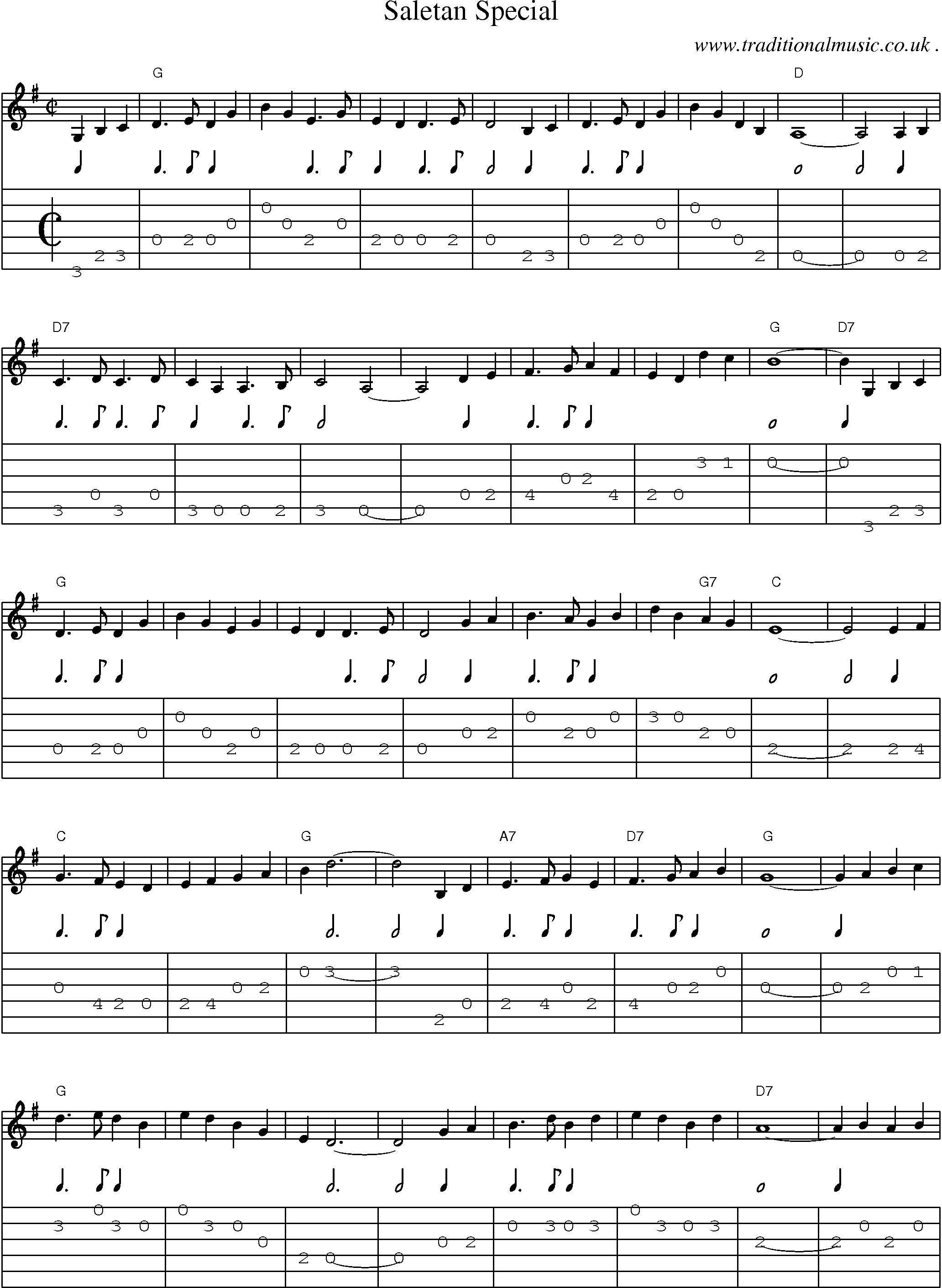 Music Score and Guitar Tabs for Saletan Special