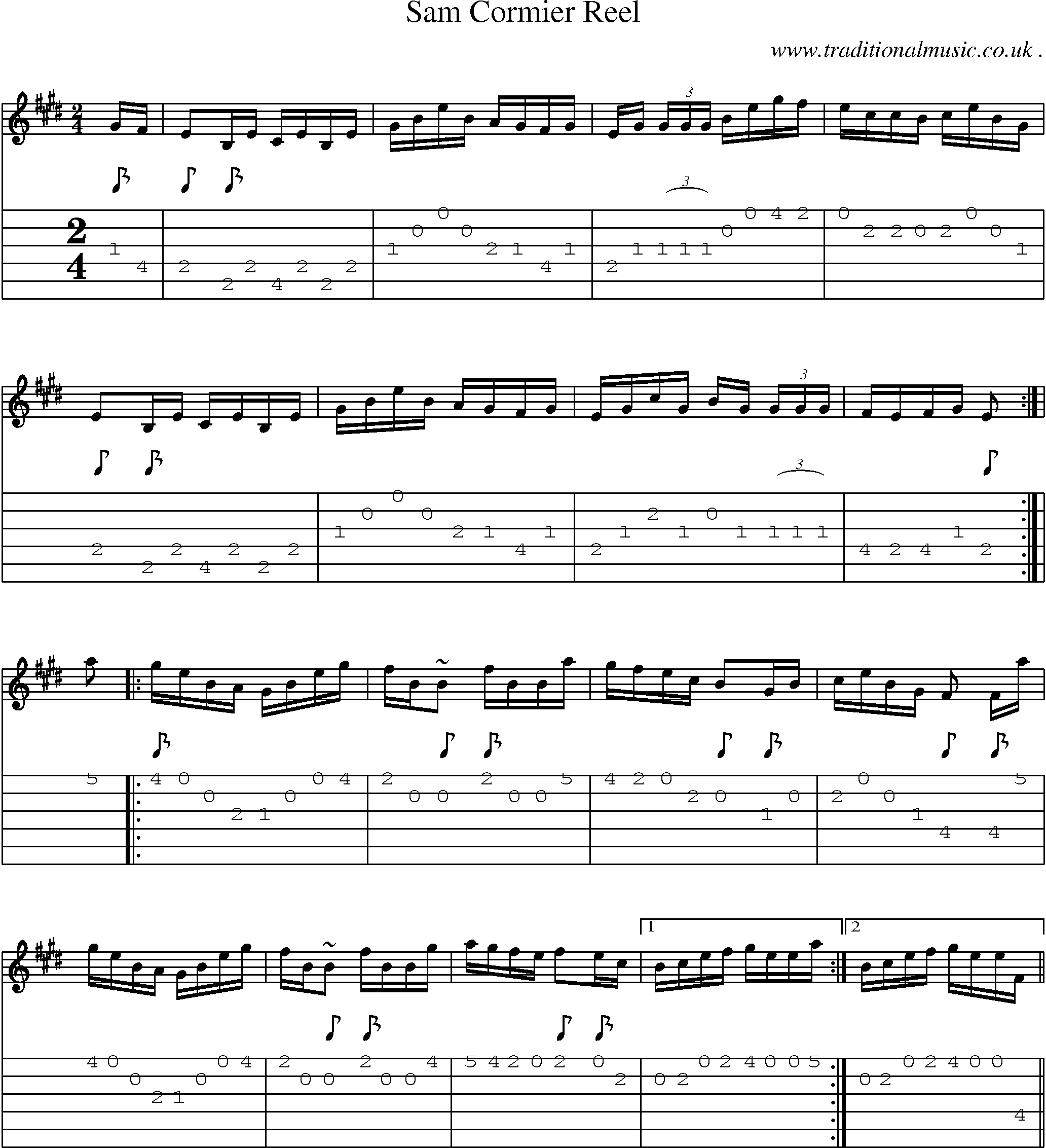 Music Score and Guitar Tabs for Sam Cormier Reel