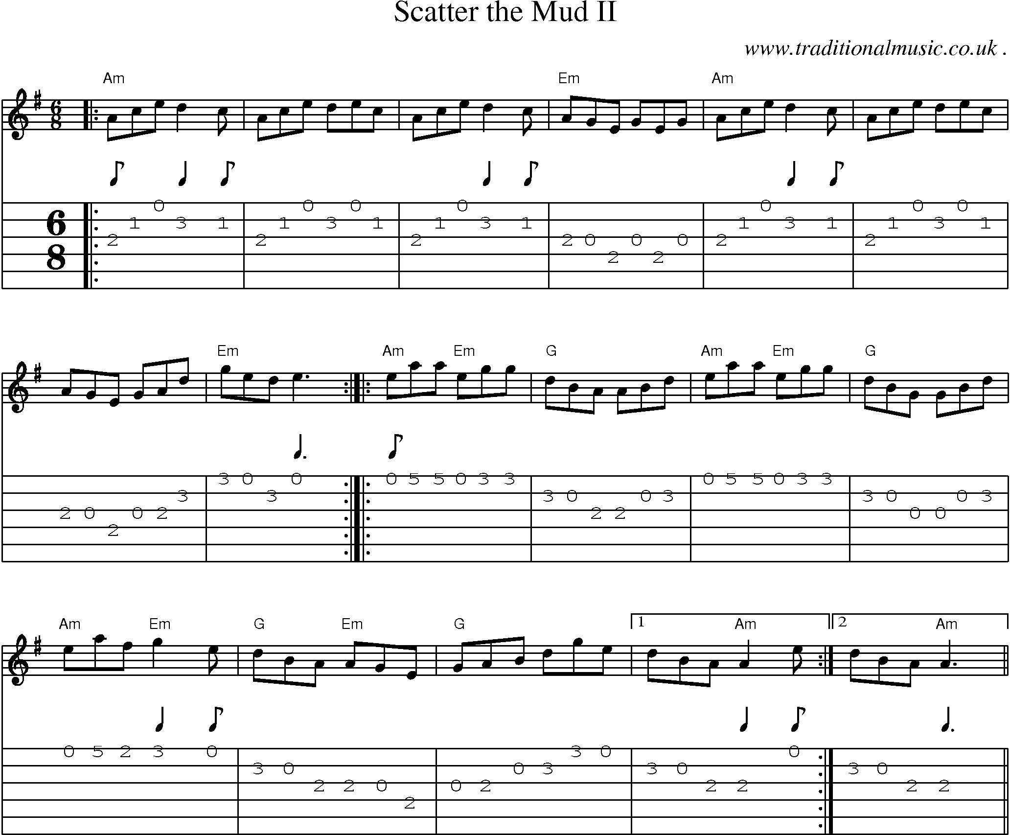 Music Score and Guitar Tabs for Scatter The Mud Ii