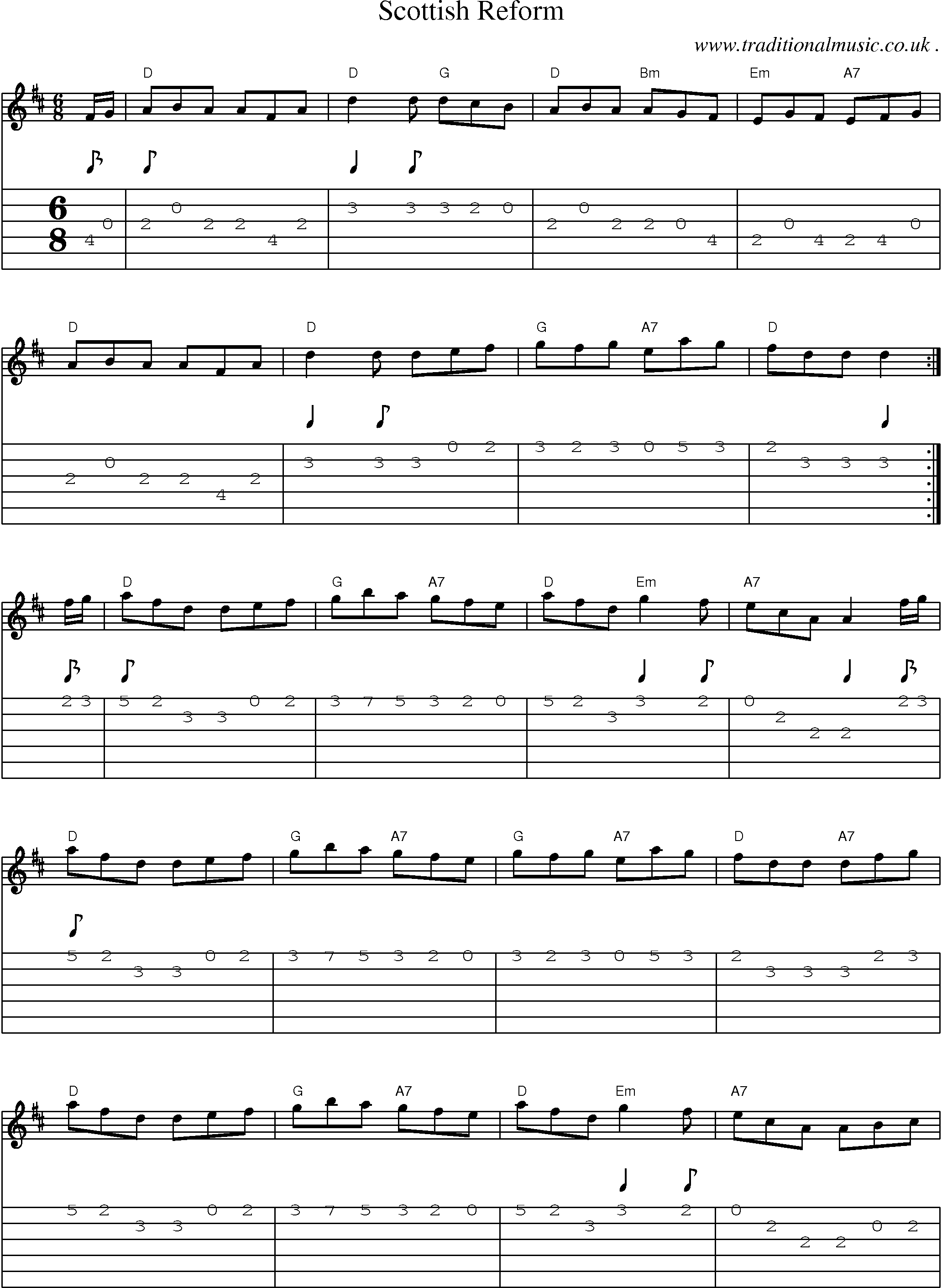 Music Score and Guitar Tabs for Scottish Reform