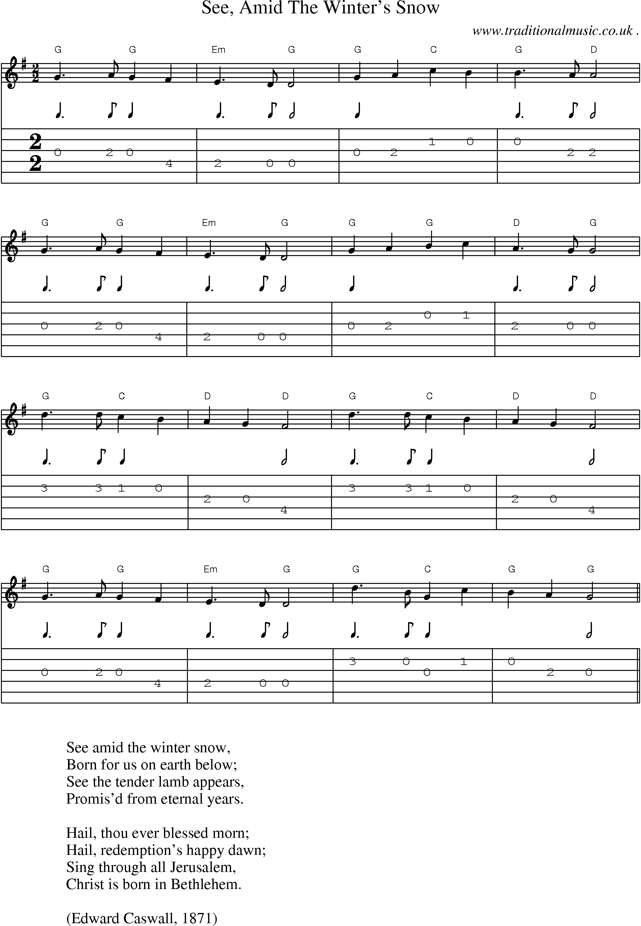 Music Score and Guitar Tabs for See Amid The Winters Snow