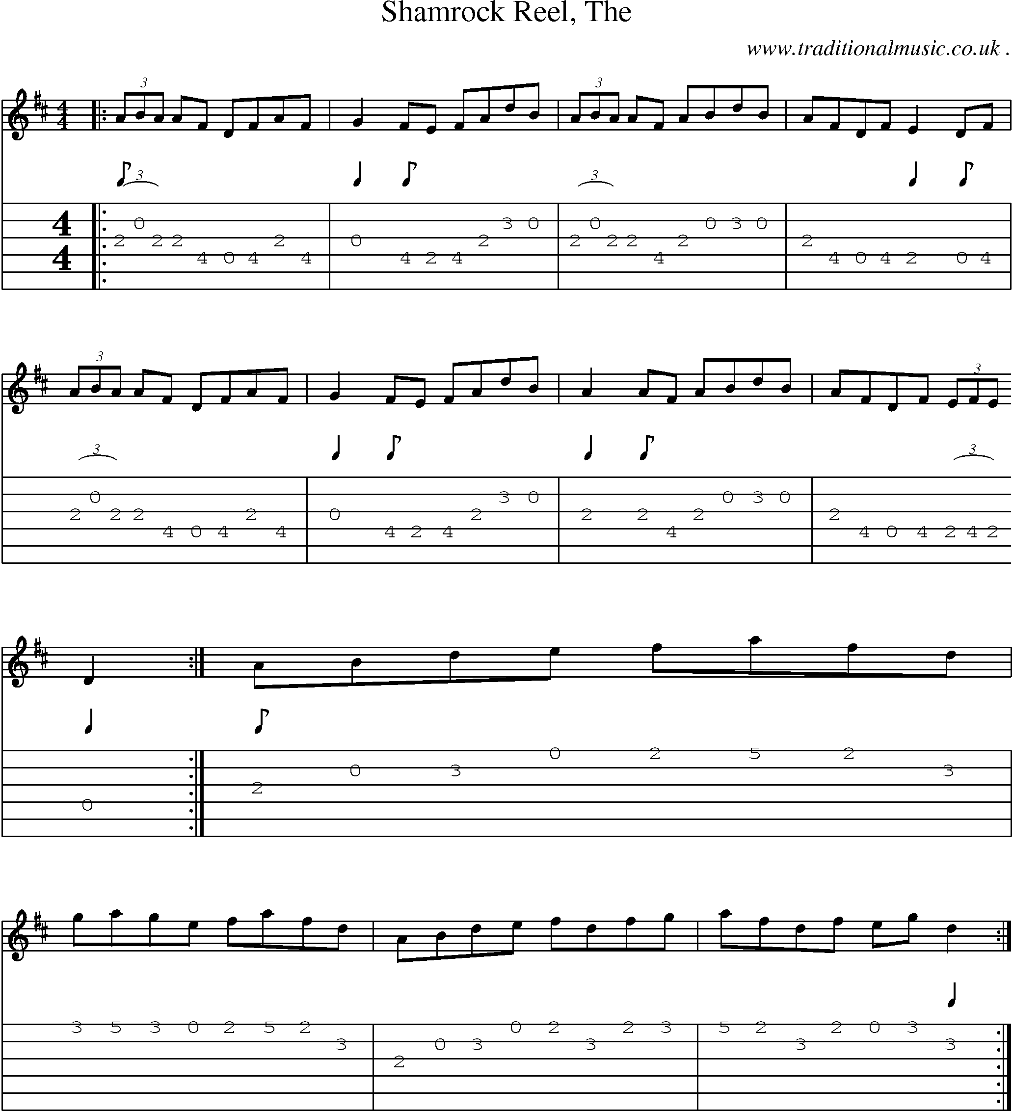 Music Score and Guitar Tabs for Shamrock Reel The
