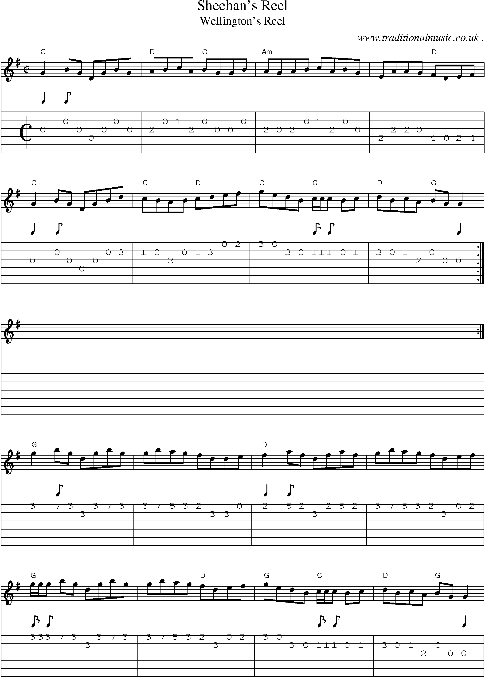 Music Score and Guitar Tabs for Sheehans Reel