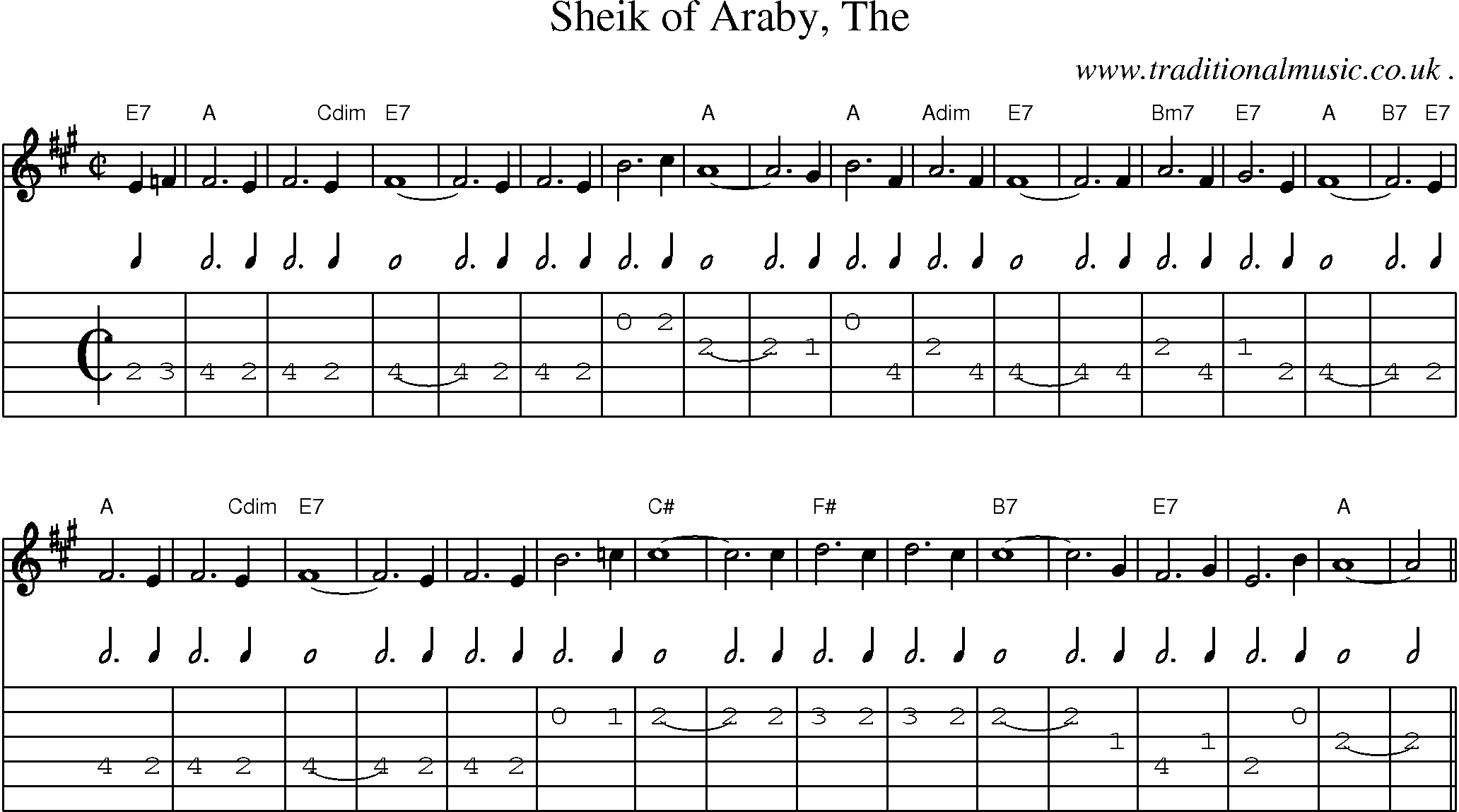 Music Score and Guitar Tabs for Sheik Of Araby The