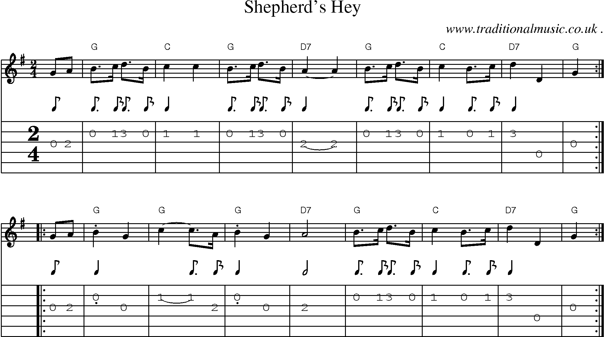 Music Score and Guitar Tabs for Shepherds Hey