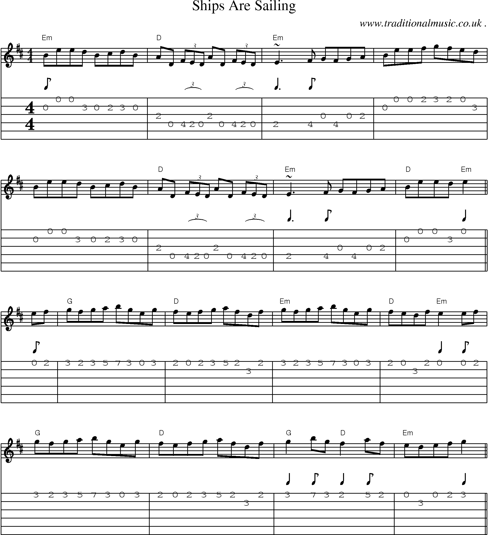 Music Score and Guitar Tabs for Ships Are Sailing