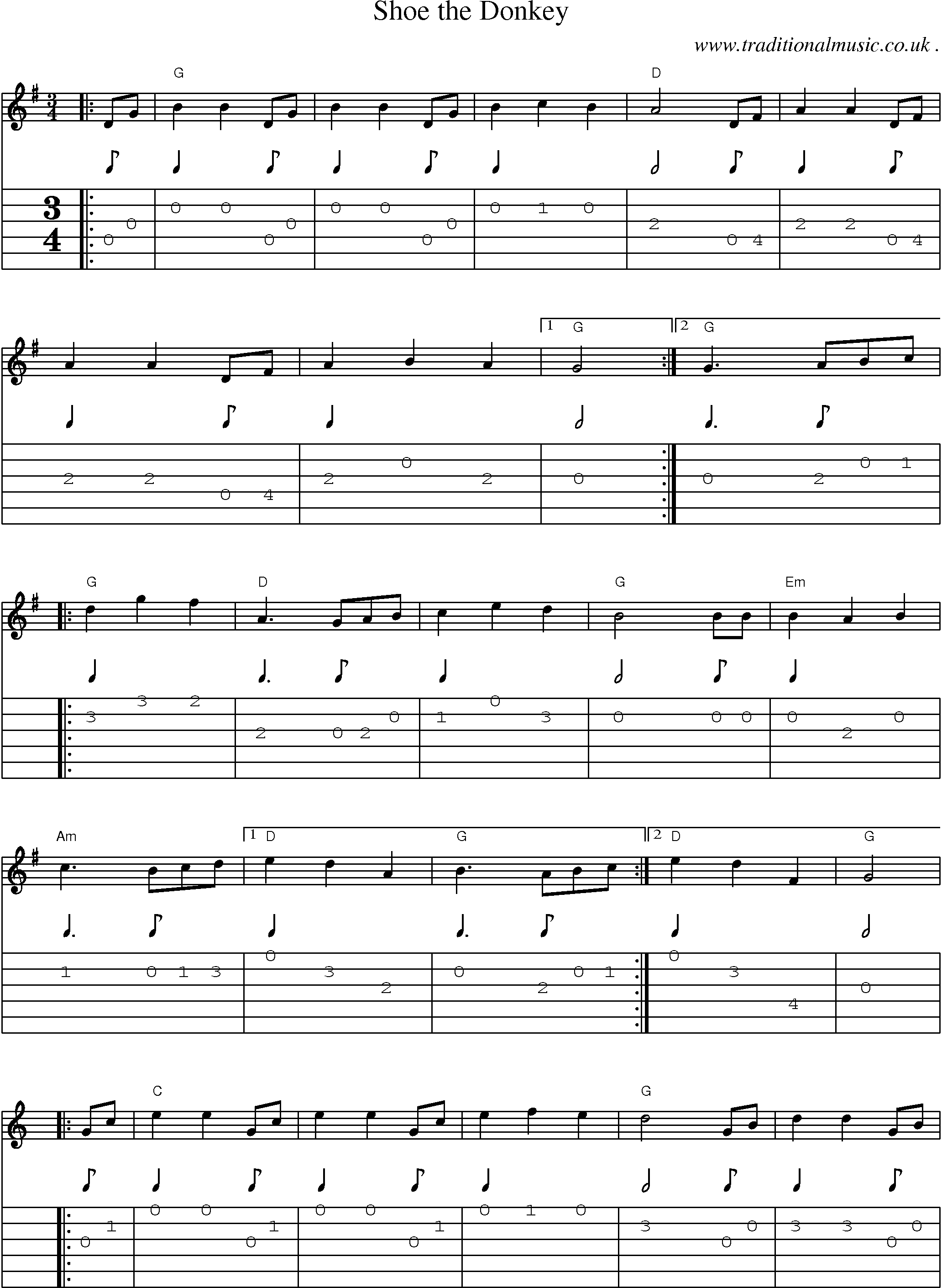 Music Score and Guitar Tabs for Shoe The Donkey