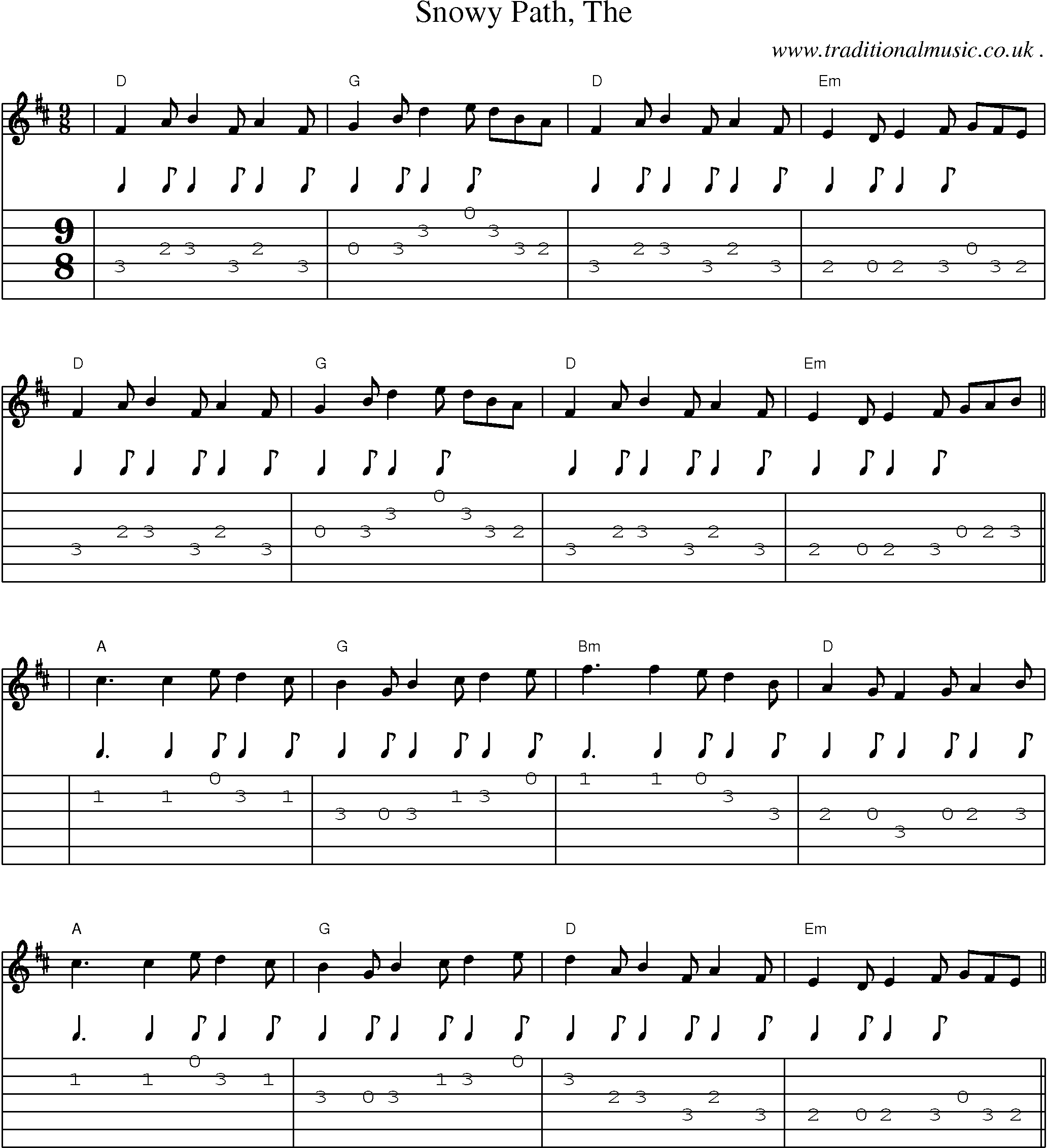 Music Score and Guitar Tabs for Snowy Path The
