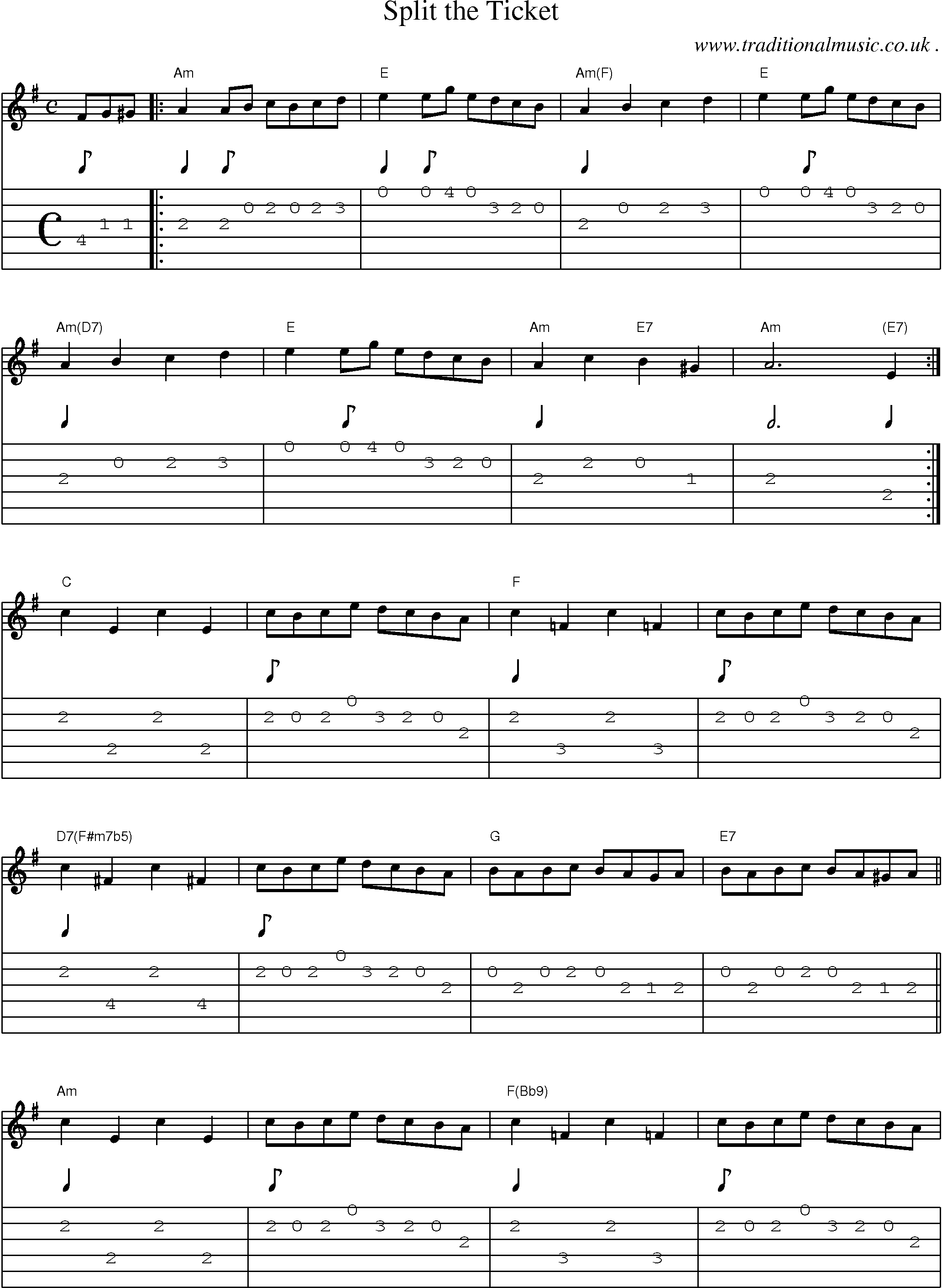 Music Score and Guitar Tabs for Split The Ticket
