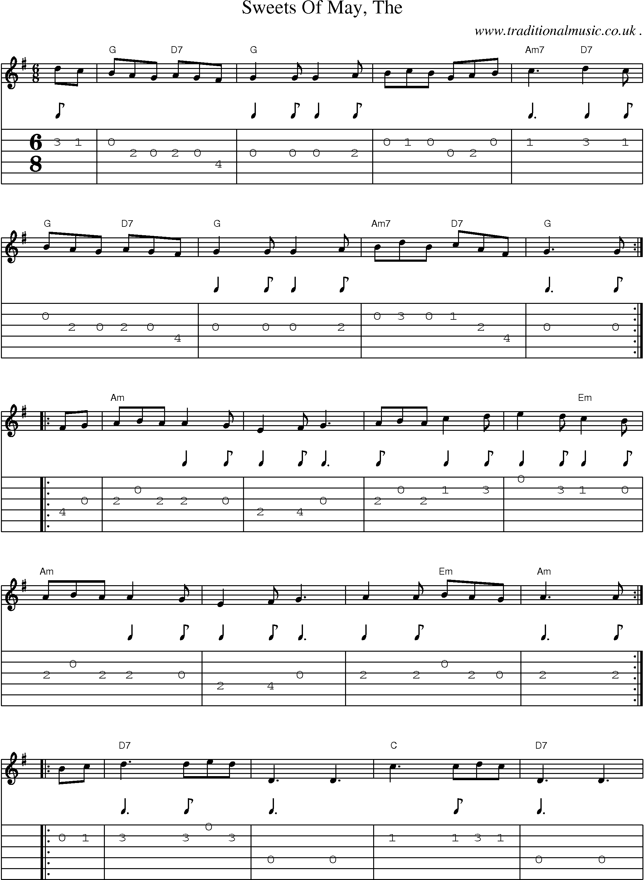 Music Score and Guitar Tabs for Sweets Of May The