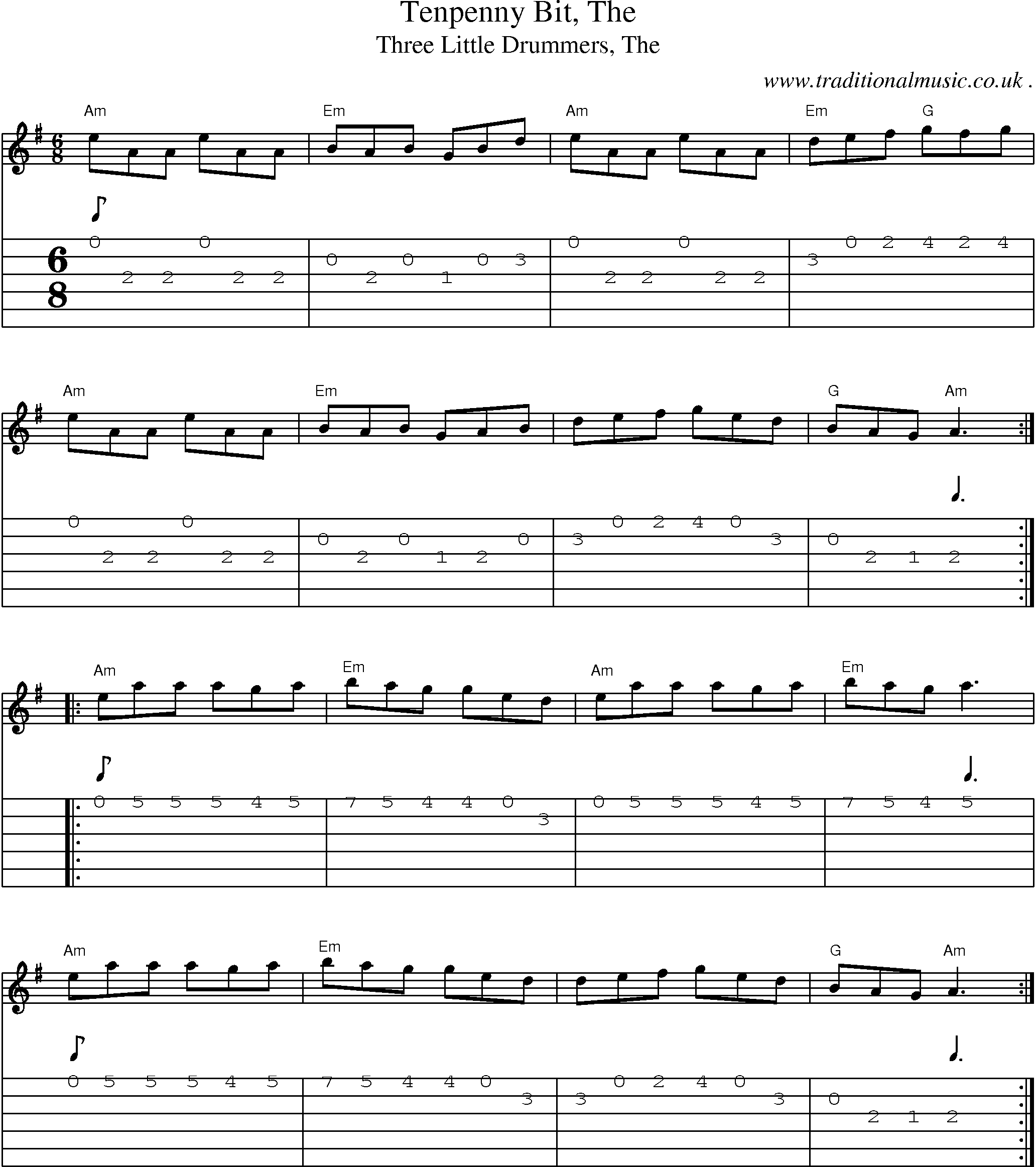 Music Score and Guitar Tabs for Tenpenny Bit The