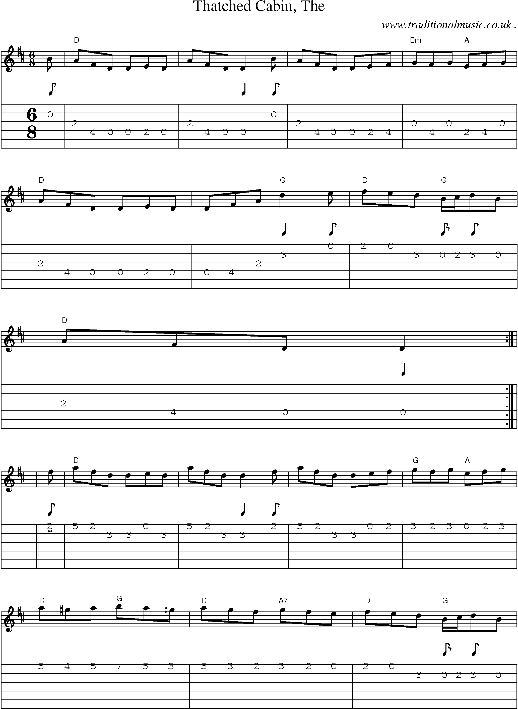 Music Score and Guitar Tabs for Thatched Cabin The