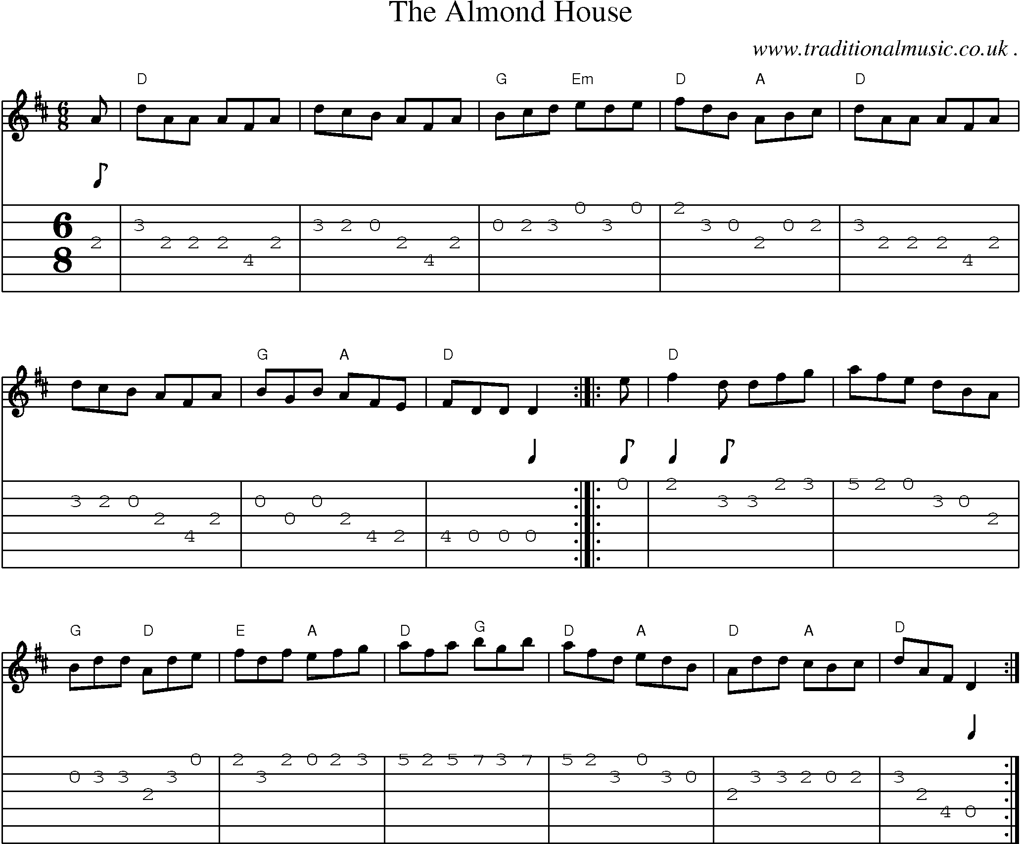 Music Score and Guitar Tabs for The Almond House