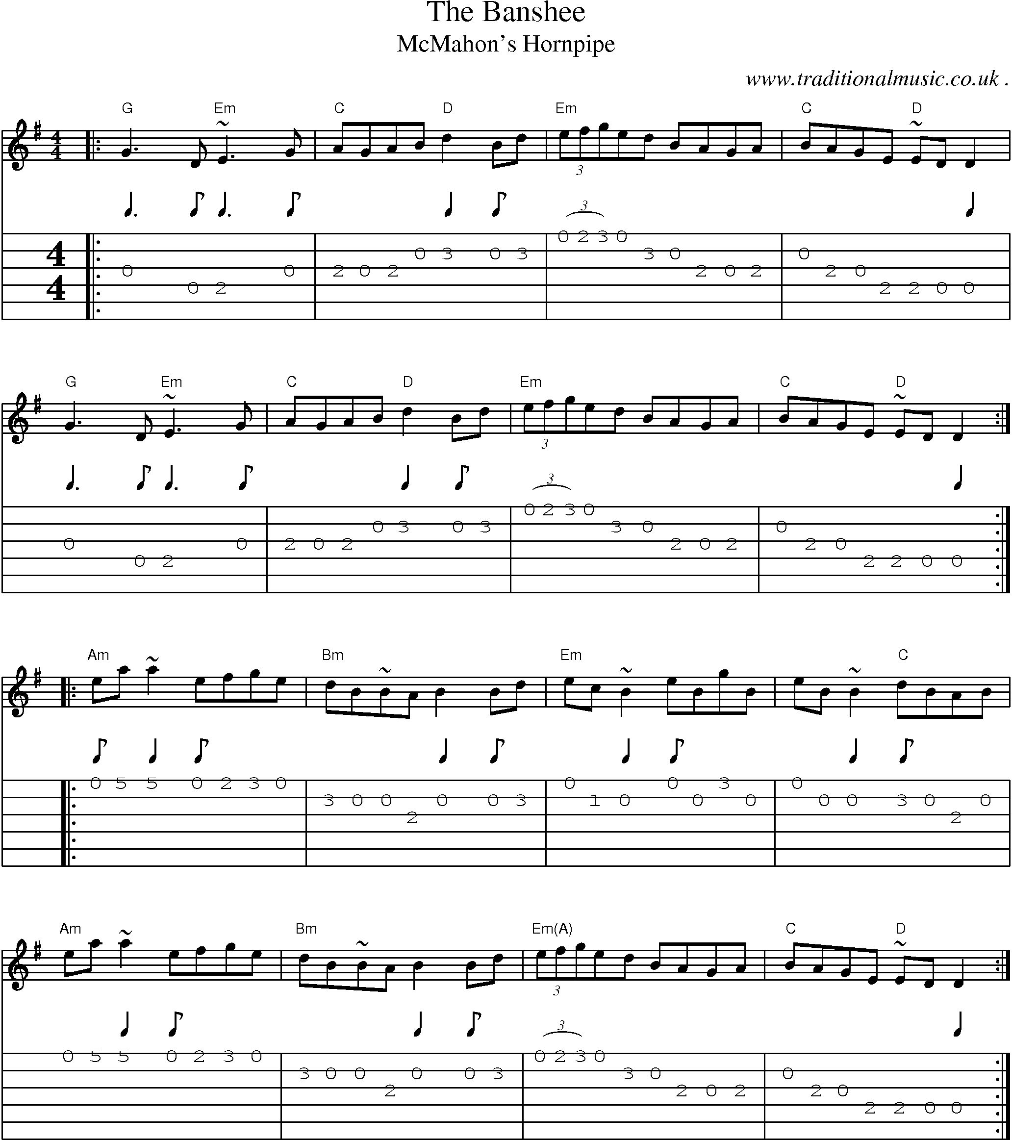 Music Score and Guitar Tabs for The Banshee