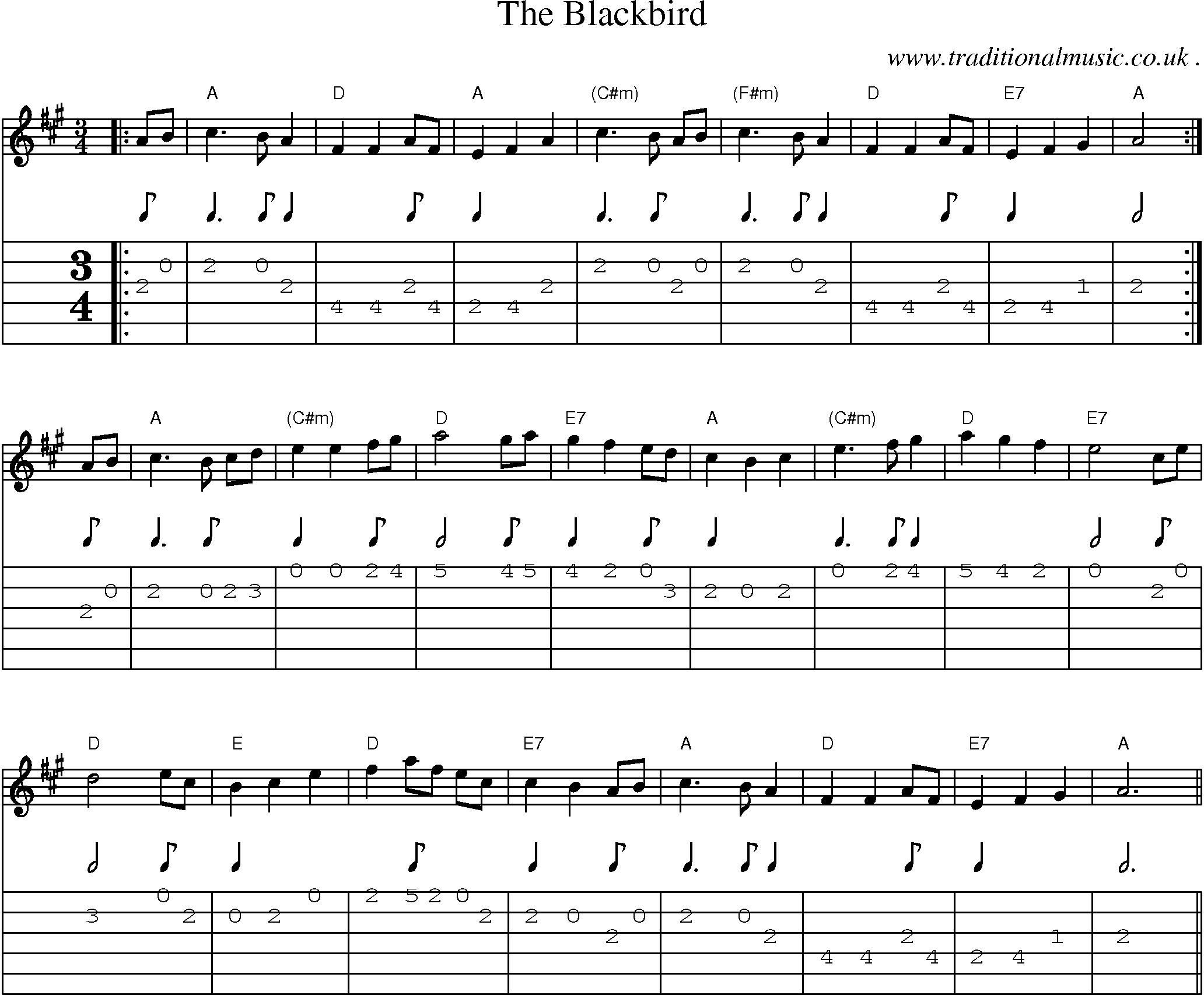 Music Score and Guitar Tabs for The Blackbird