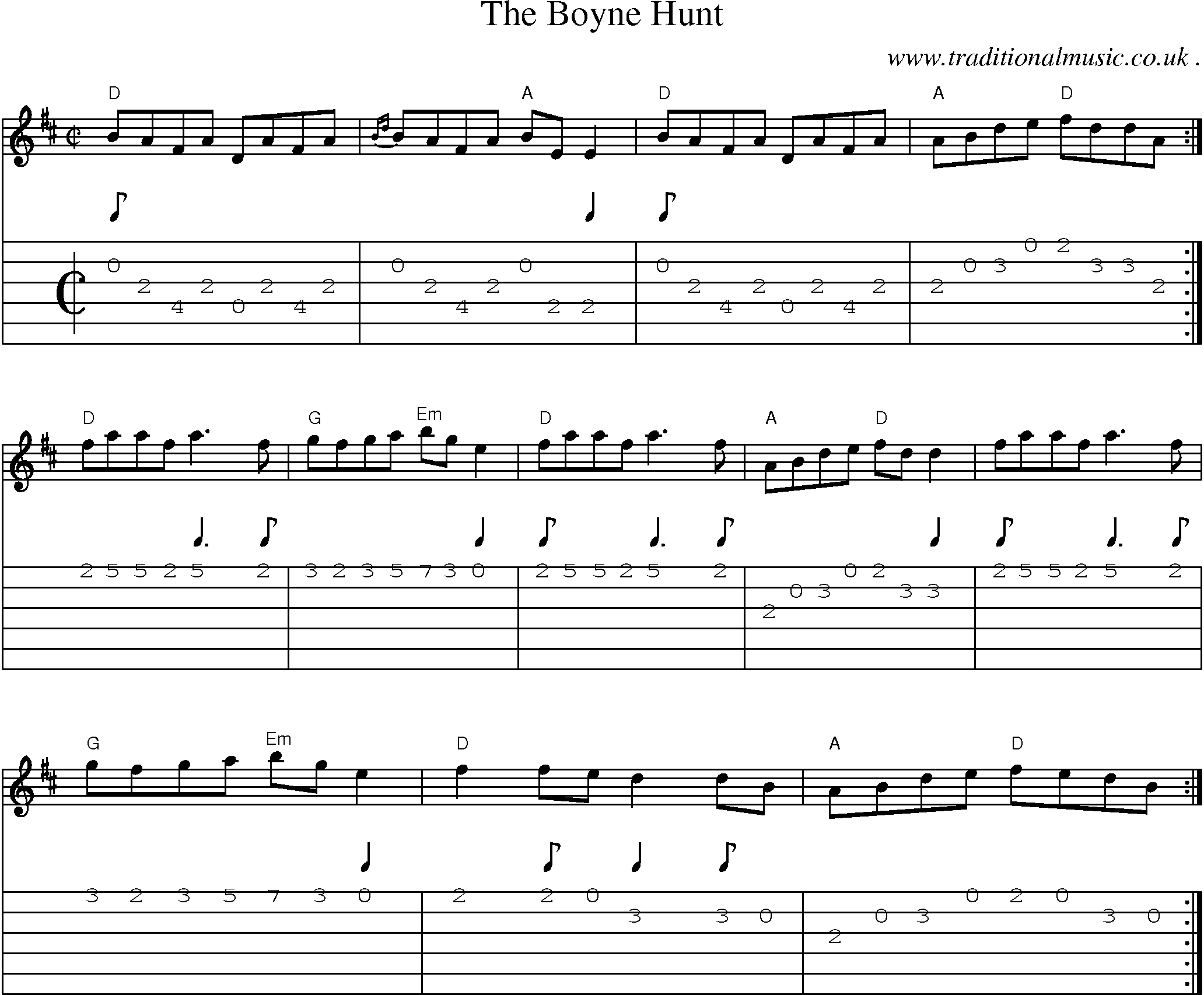 Music Score and Guitar Tabs for The Boyne Hunt