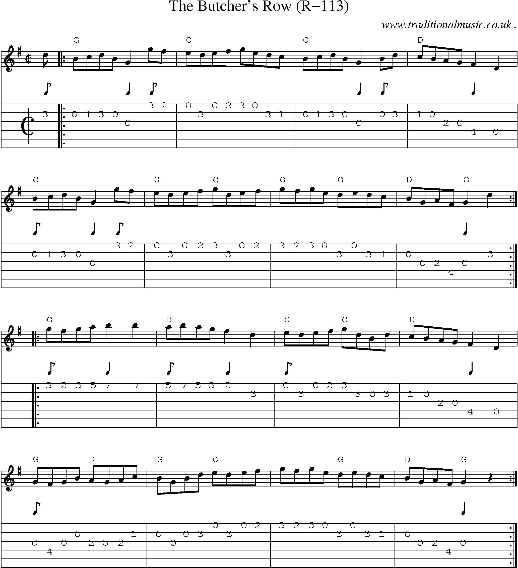 Music Score and Guitar Tabs for The Butchers Row (r-113)
