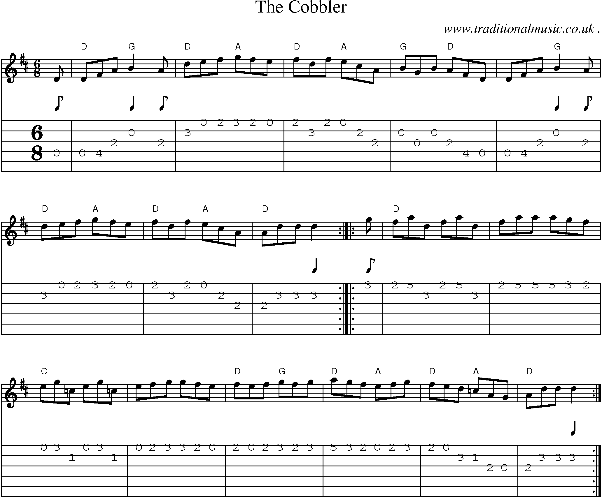 Music Score and Guitar Tabs for The Cobbler