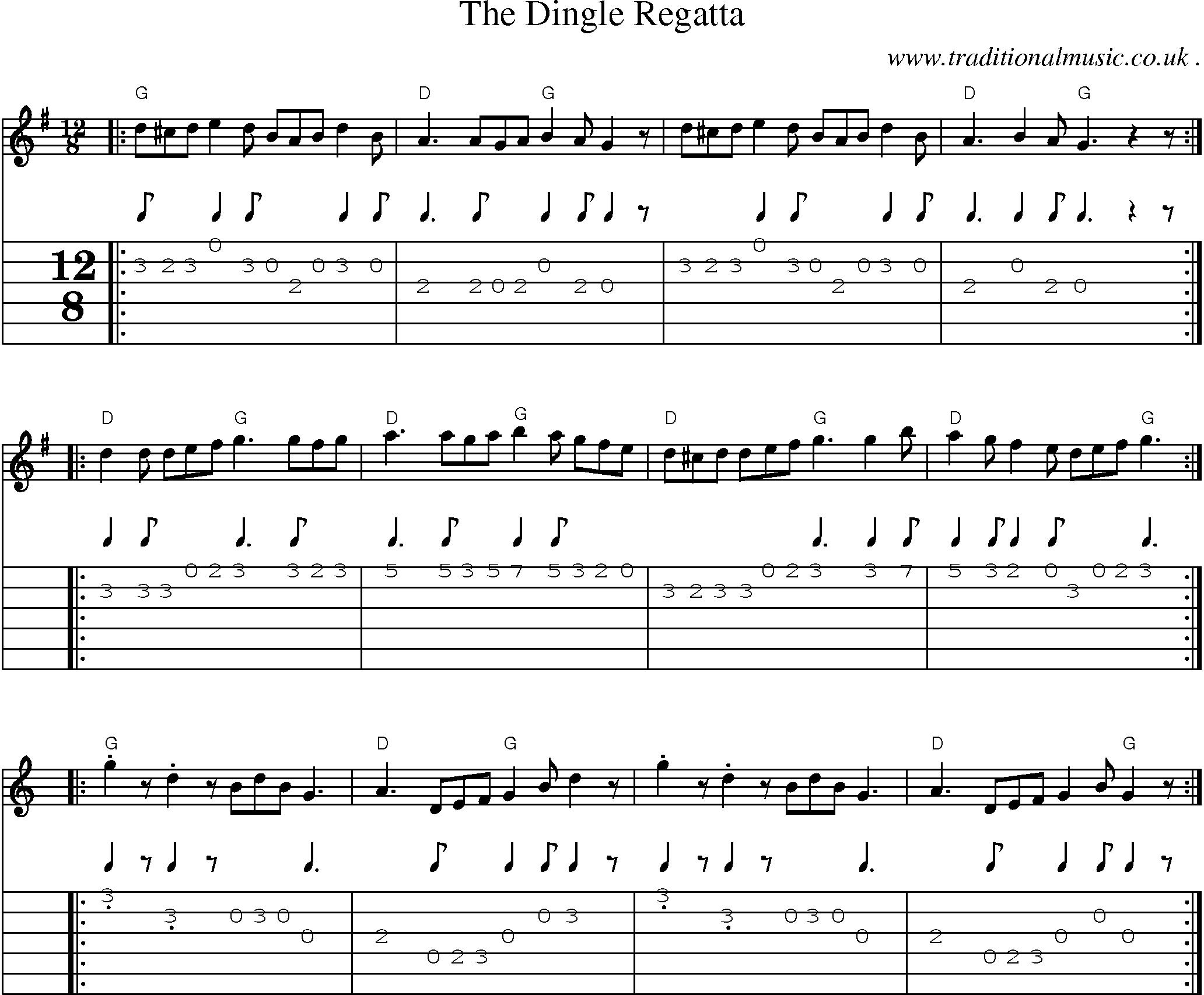 Music Score and Guitar Tabs for The Dingle Regatta