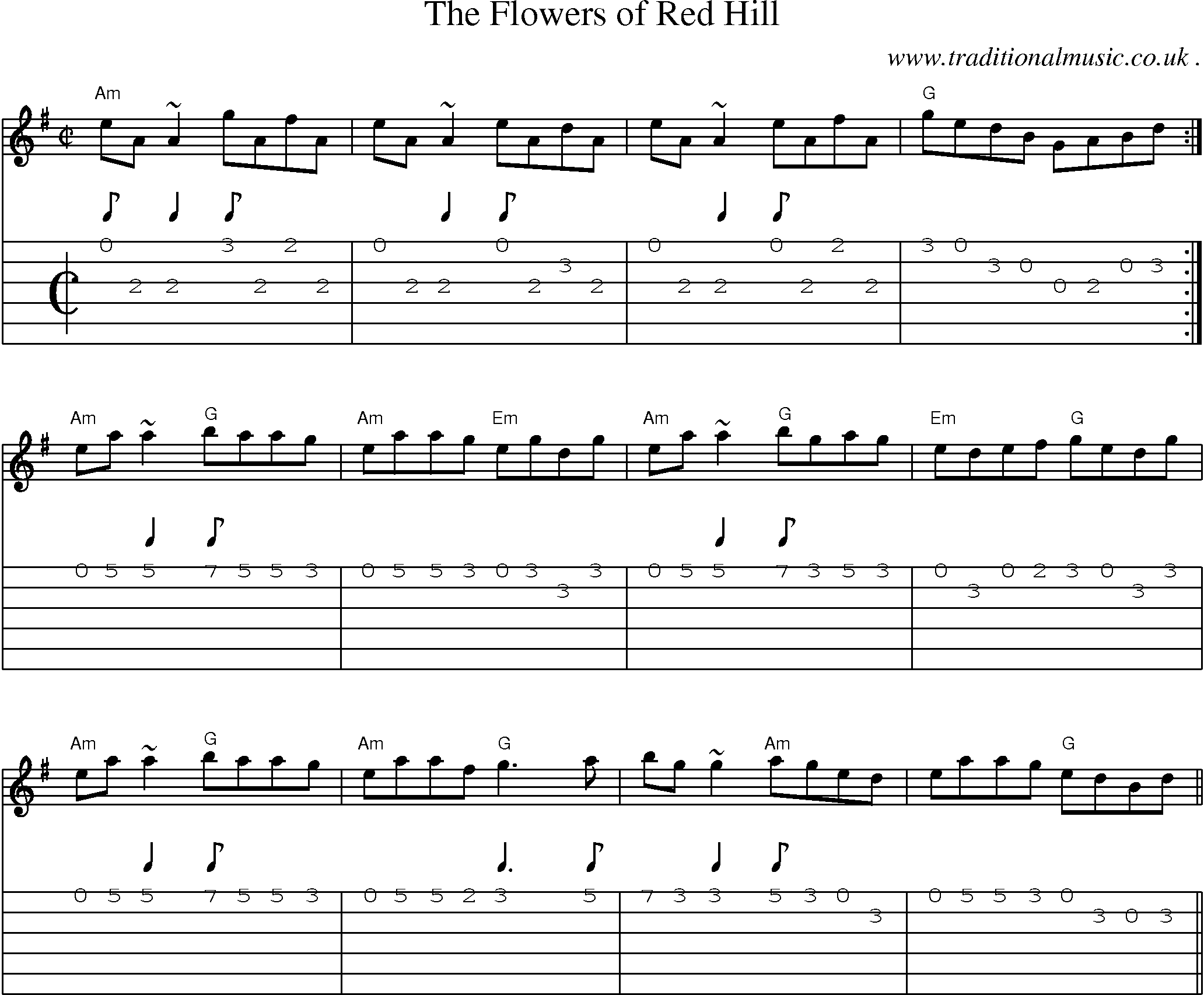 Music Score and Guitar Tabs for The Flowers Of Red Hill