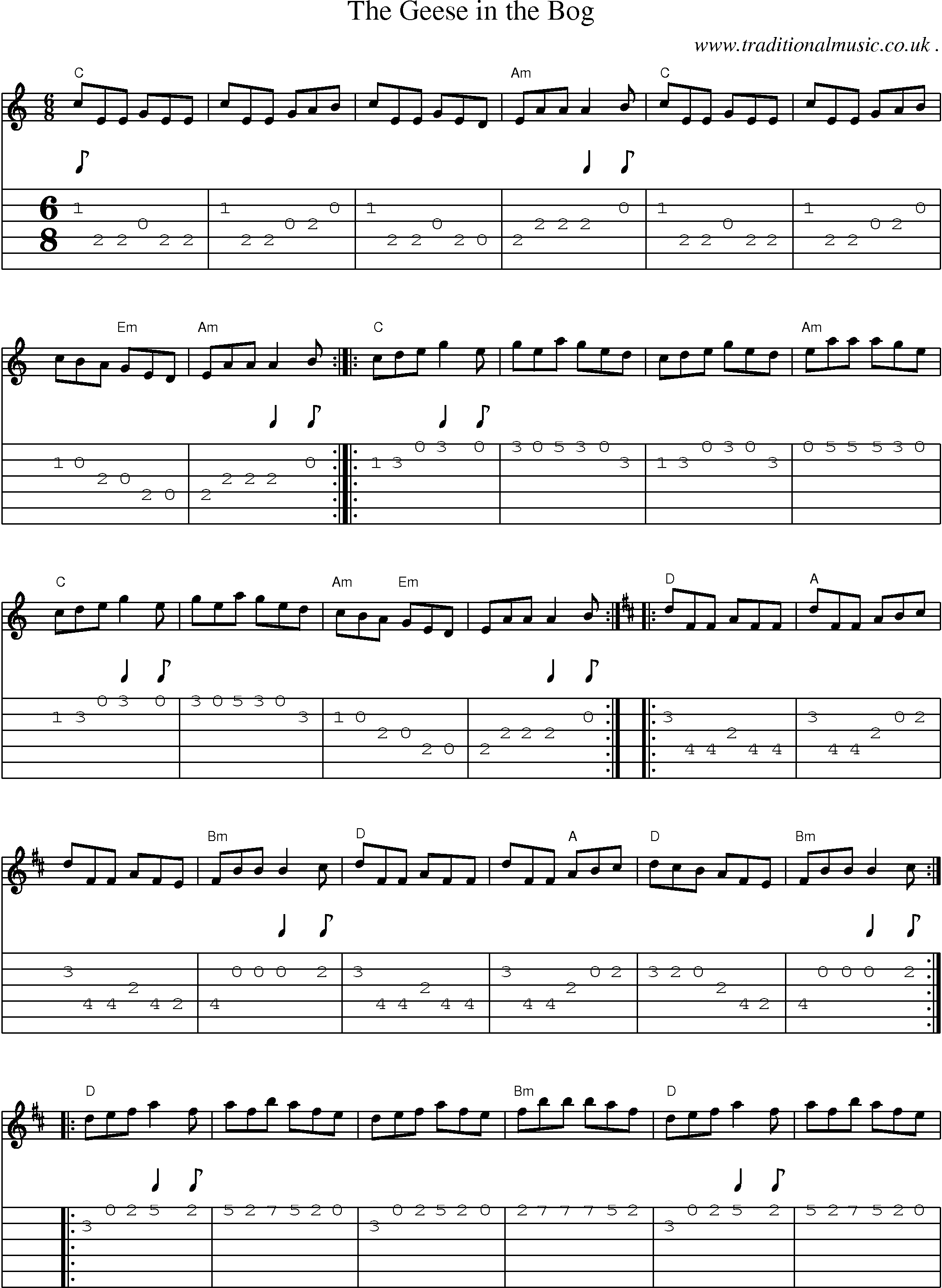 Music Score and Guitar Tabs for The Geese In The Bog