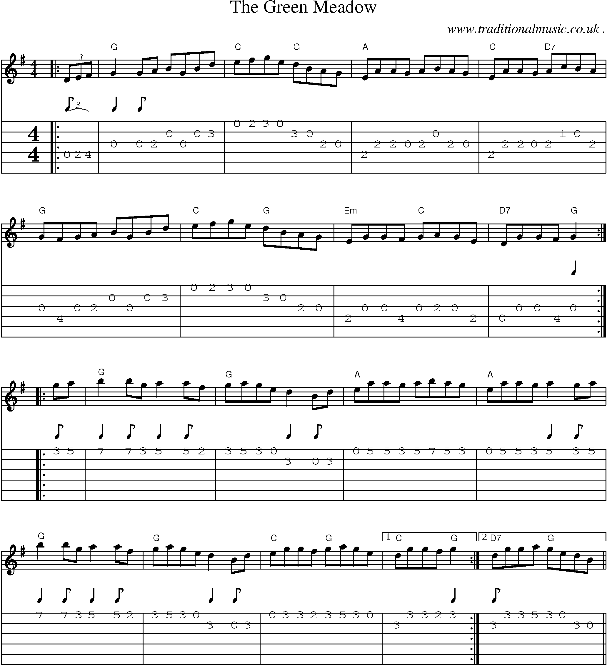 Music Score and Guitar Tabs for The Green Meadow