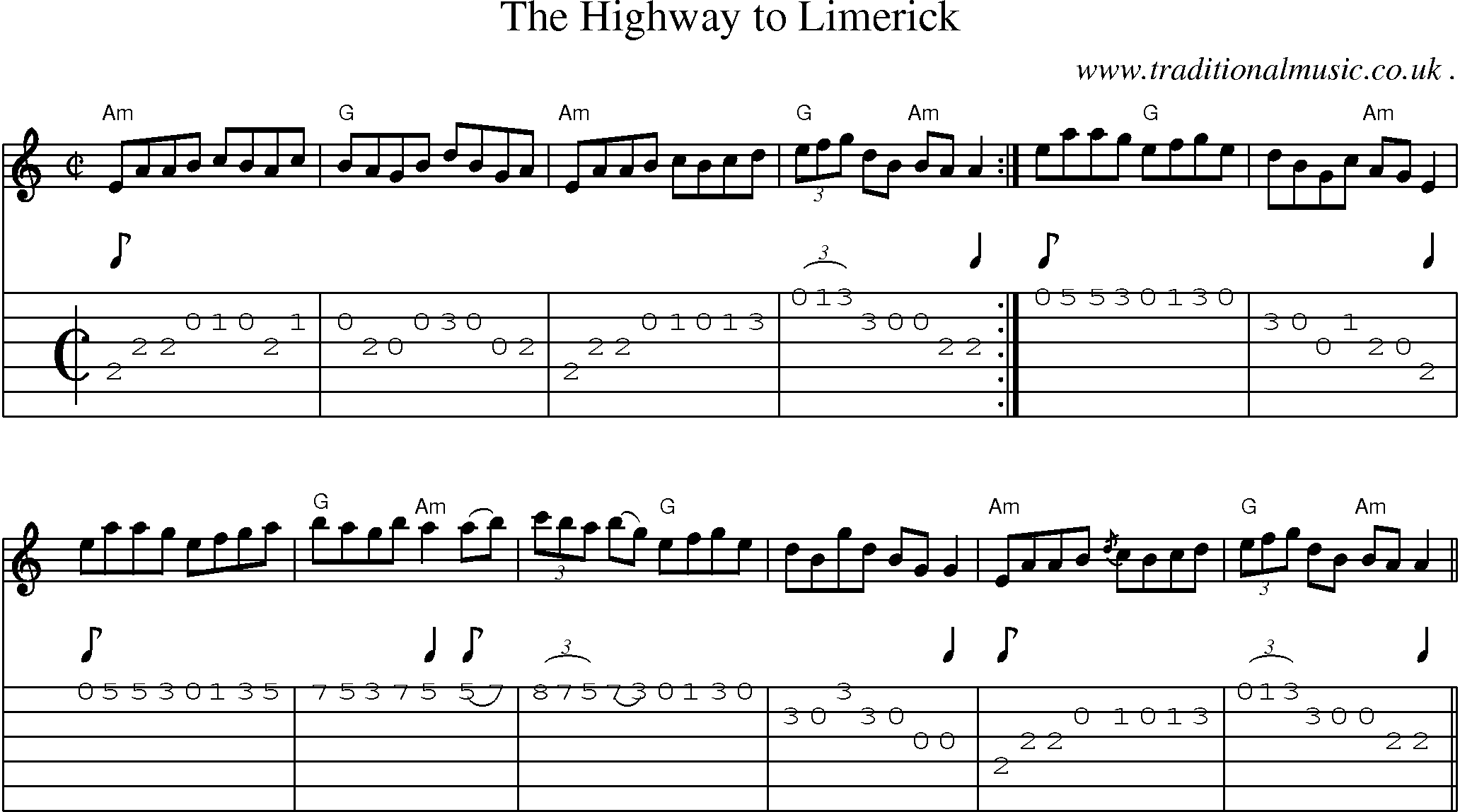 Music Score and Guitar Tabs for The Highway To Limerick
