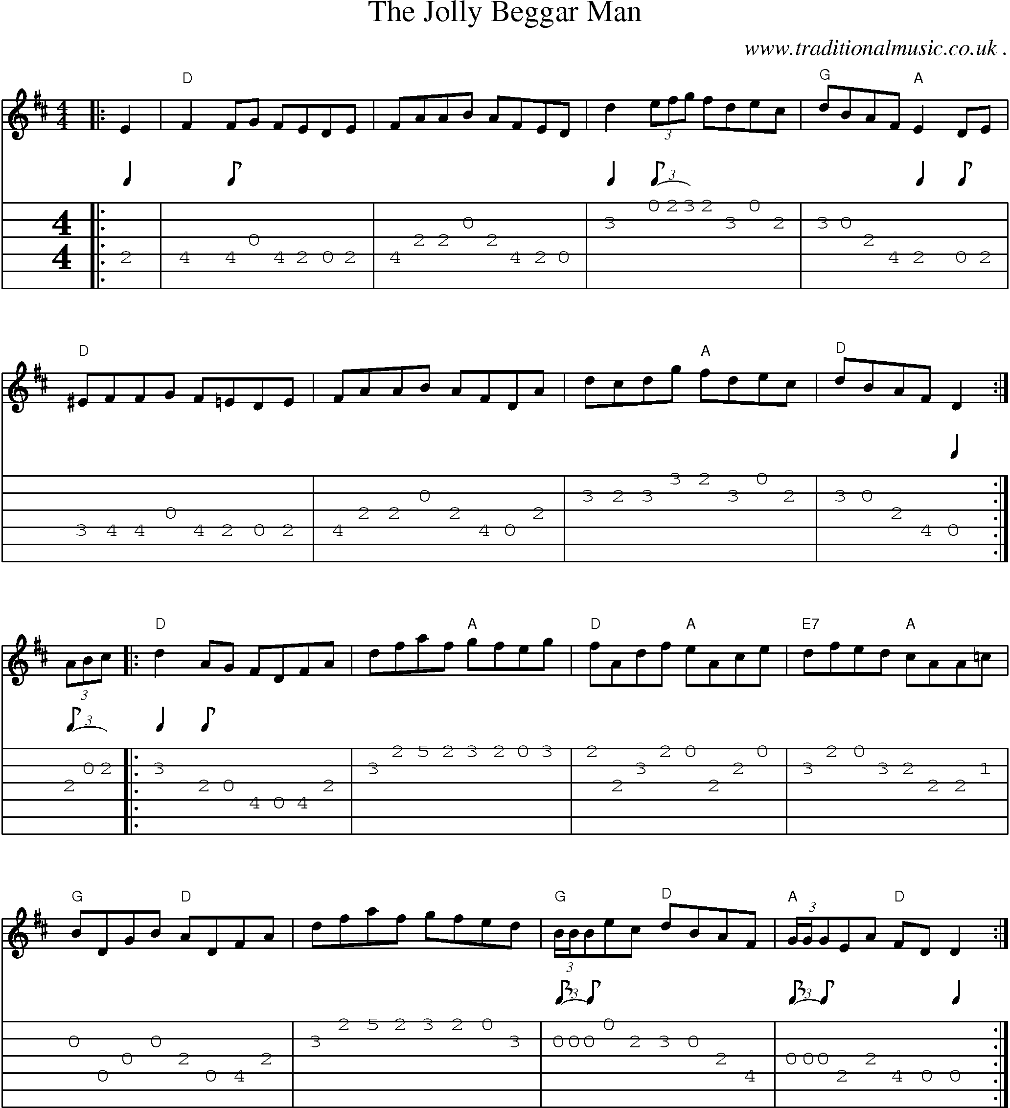 Music Score and Guitar Tabs for The Jolly Beggar Man