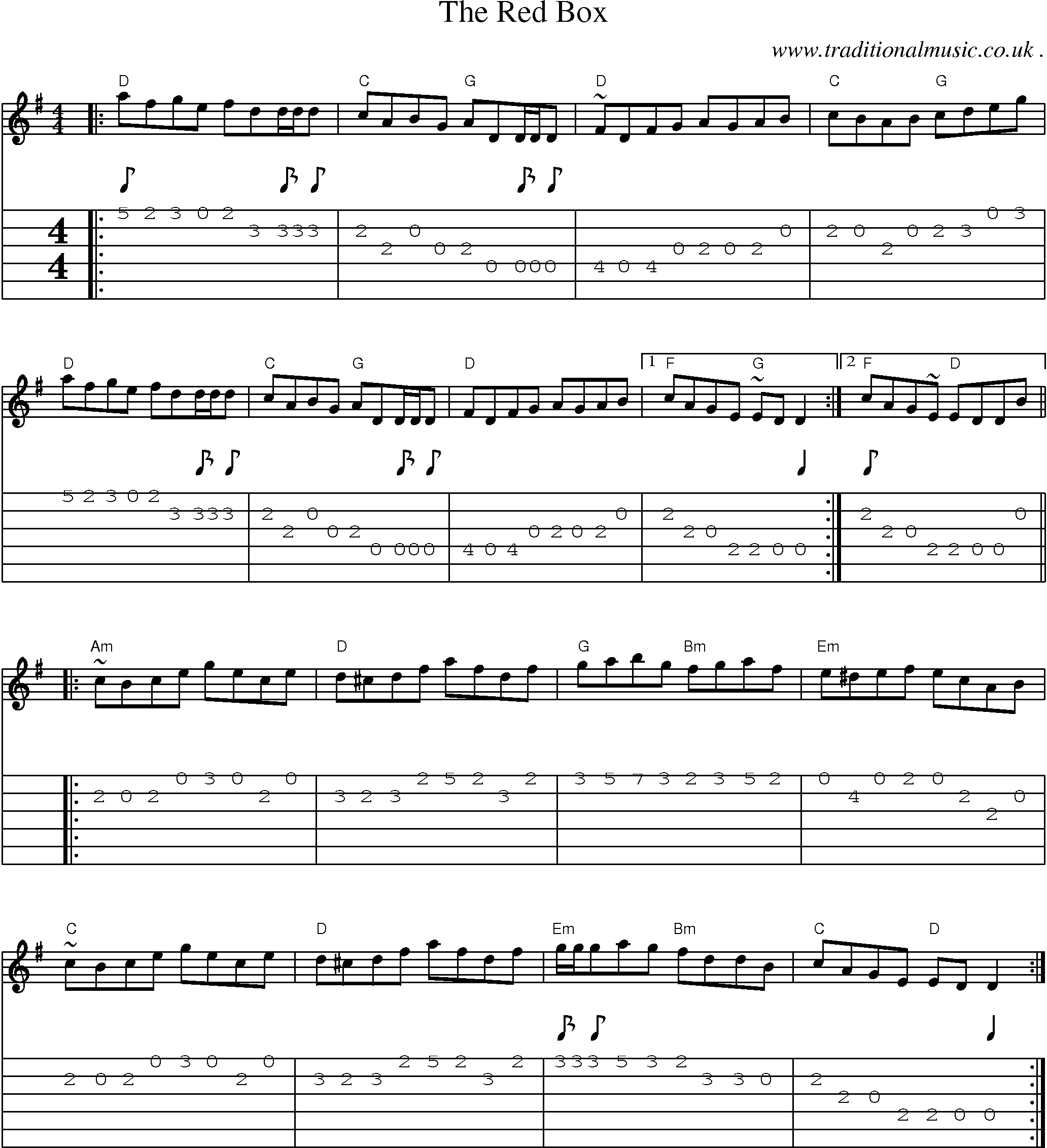 Music Score and Guitar Tabs for The Red Box