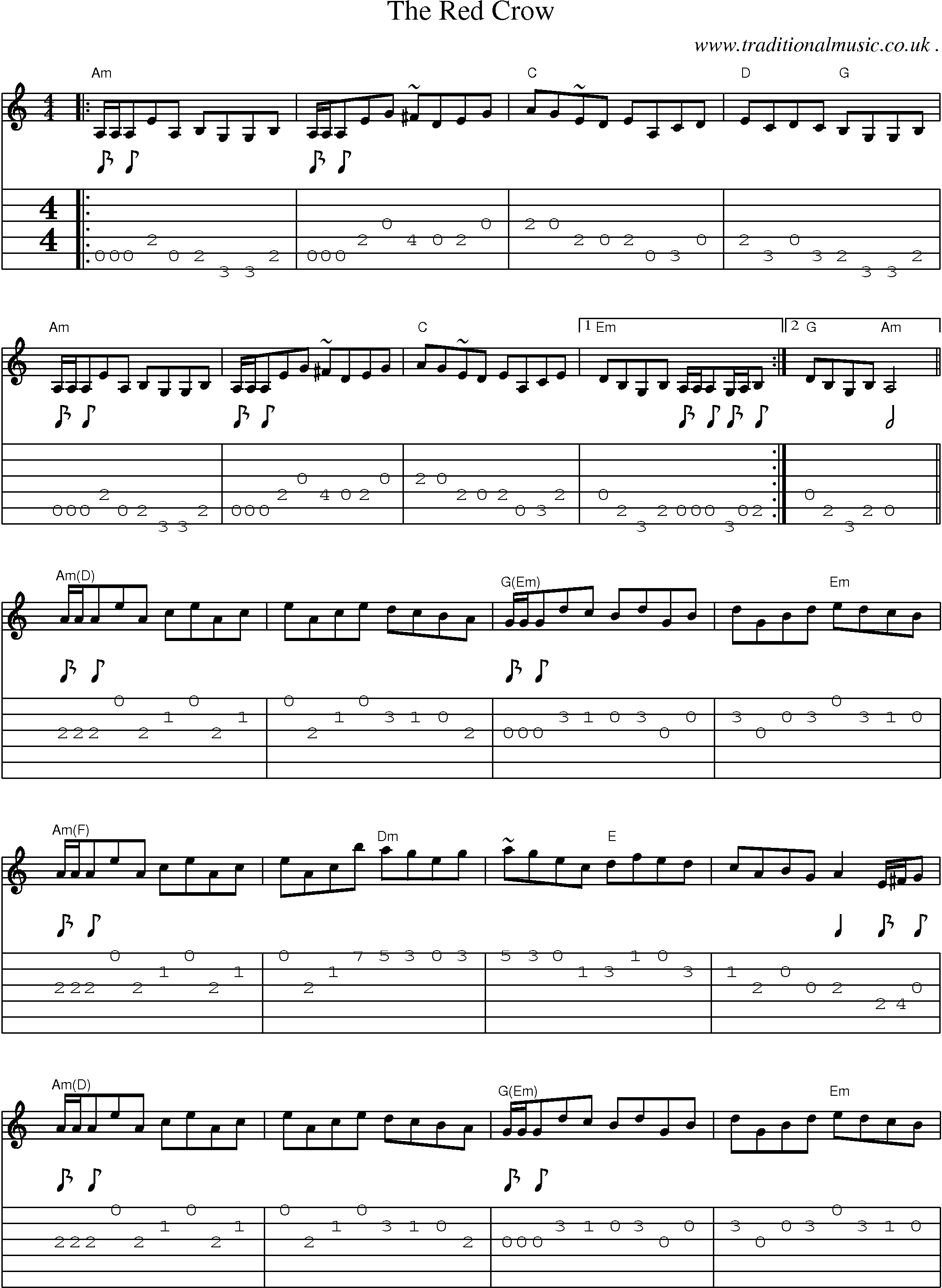 Music Score and Guitar Tabs for The Red Crow