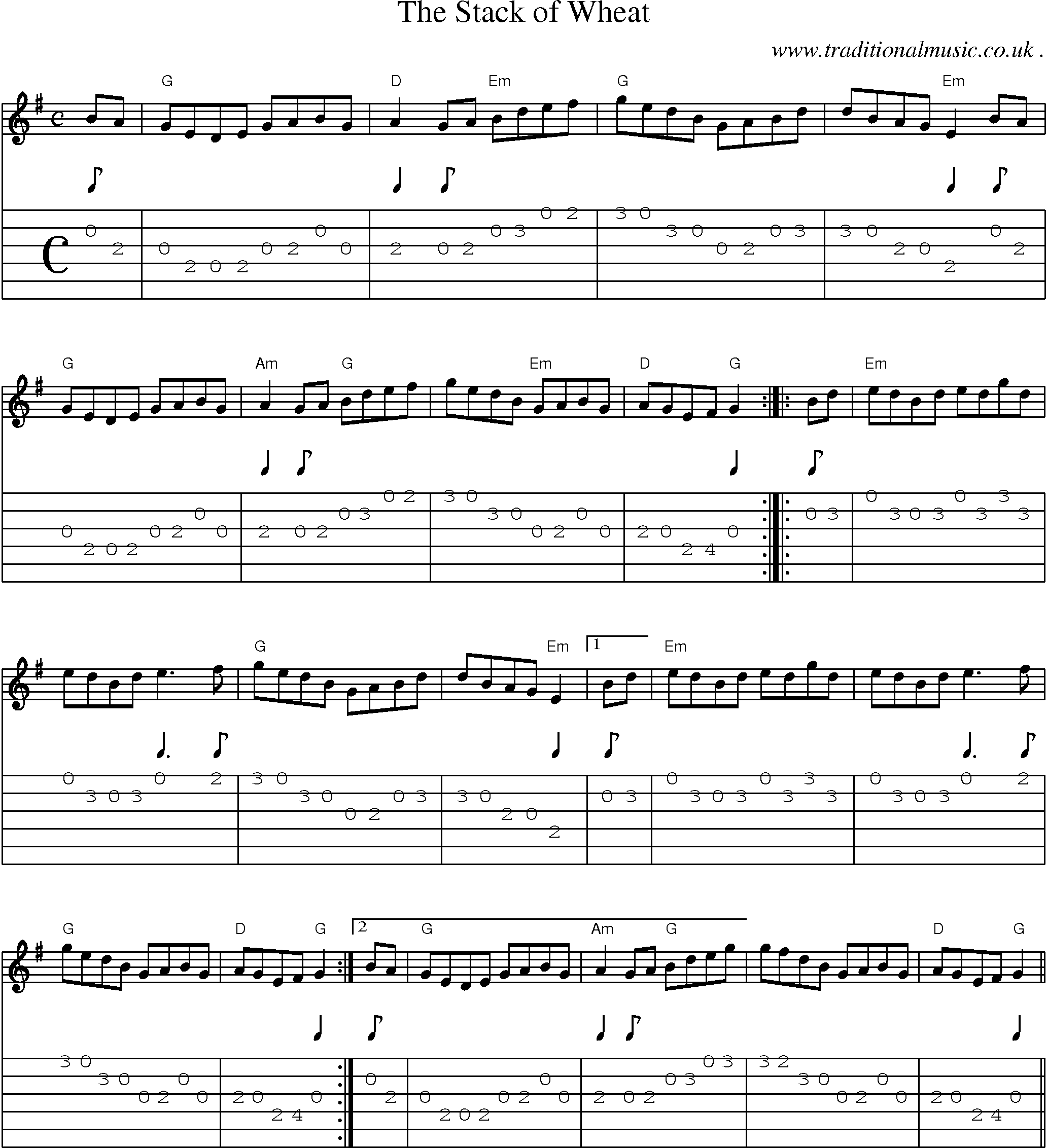 Music Score and Guitar Tabs for The Stack Of Wheat