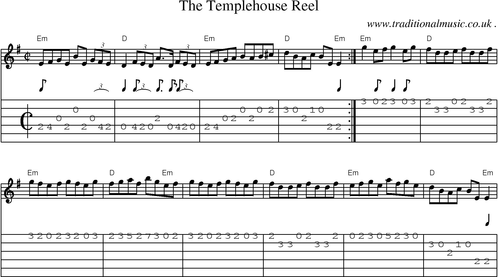 Music Score and Guitar Tabs for The Templehouse Reel