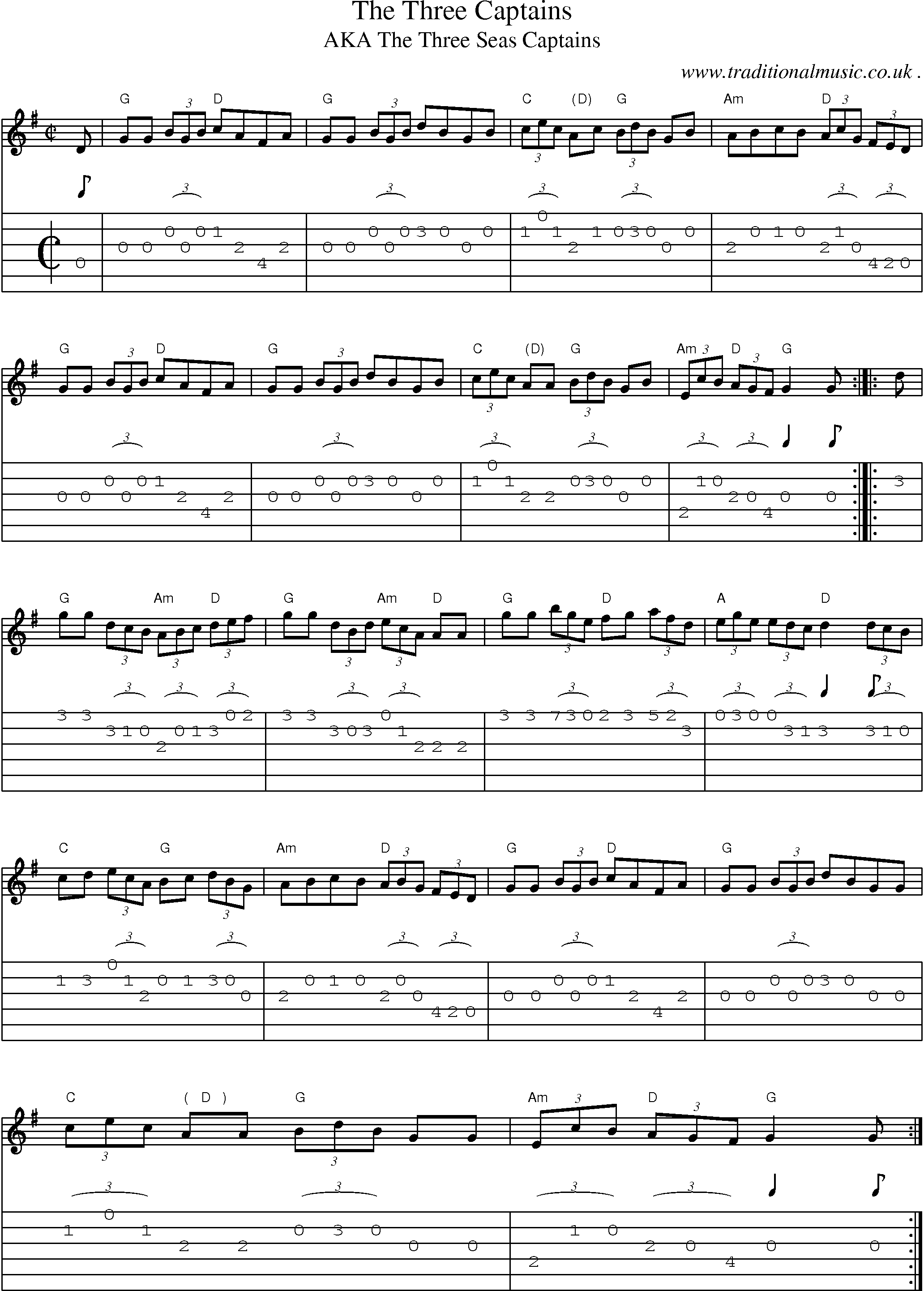 Music Score and Guitar Tabs for The Three Captains