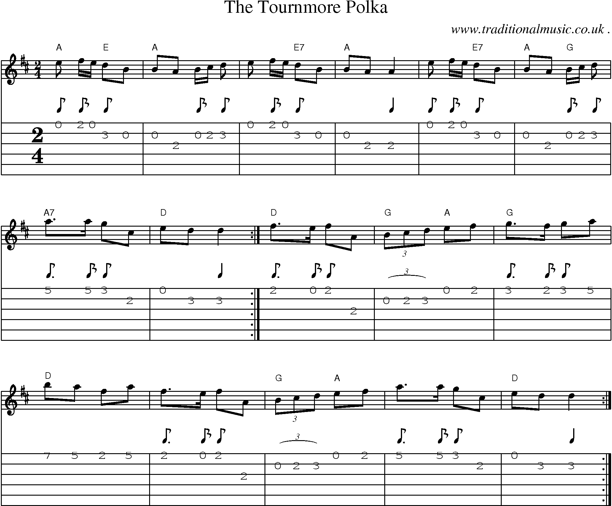 Music Score and Guitar Tabs for The Tournmore Polka