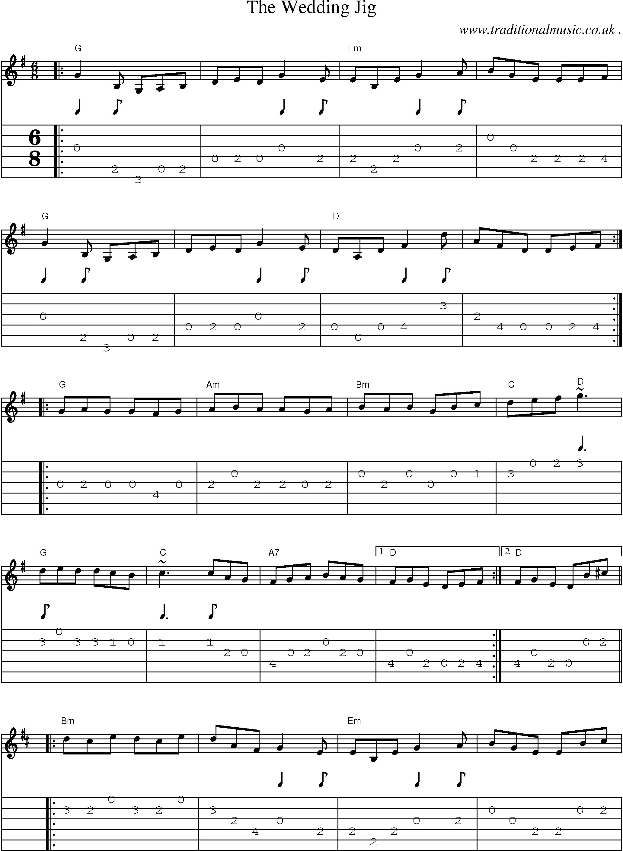 Music Score and Guitar Tabs for The Wedding Jig