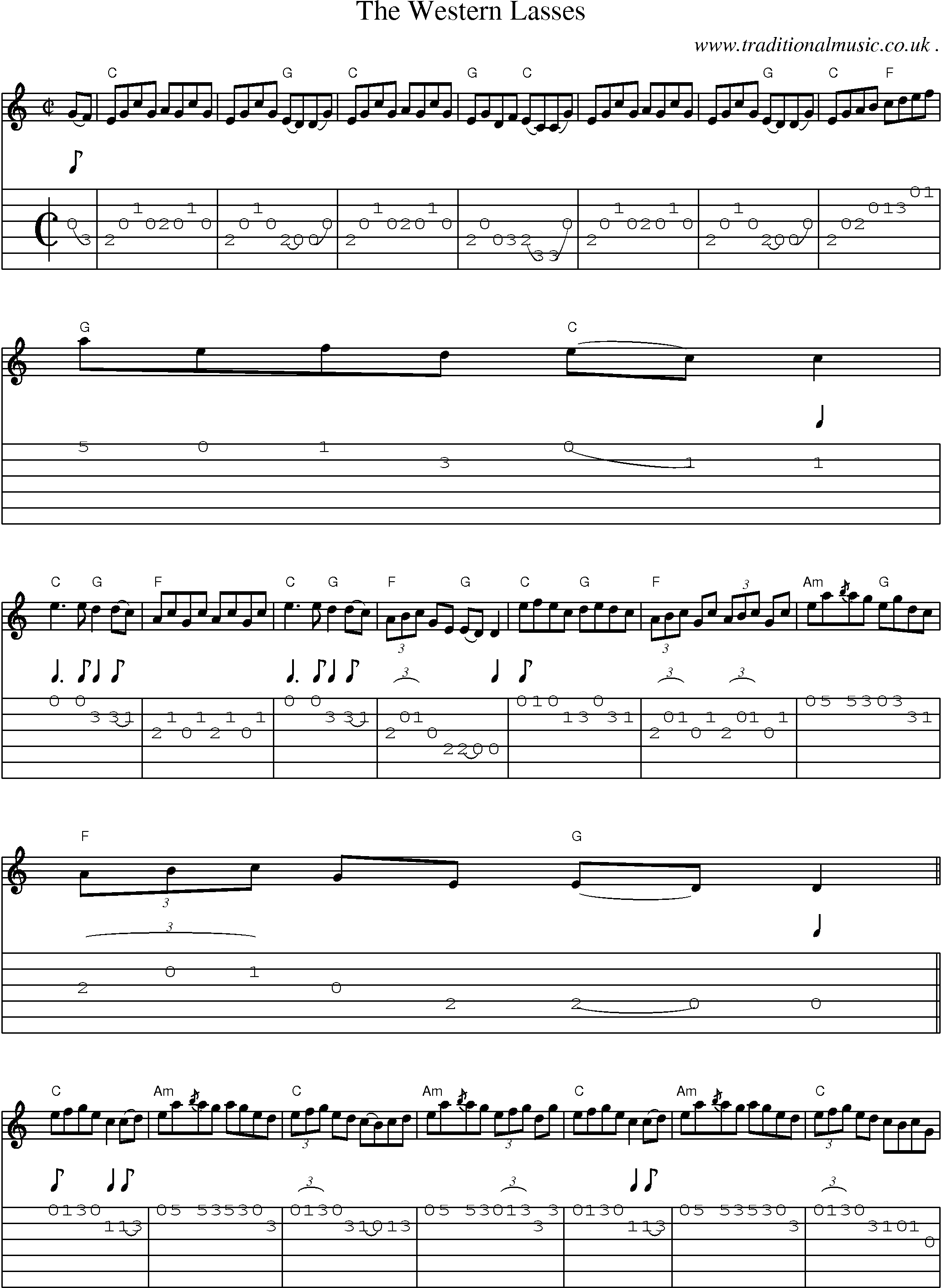 Music Score and Guitar Tabs for The Western Lasses