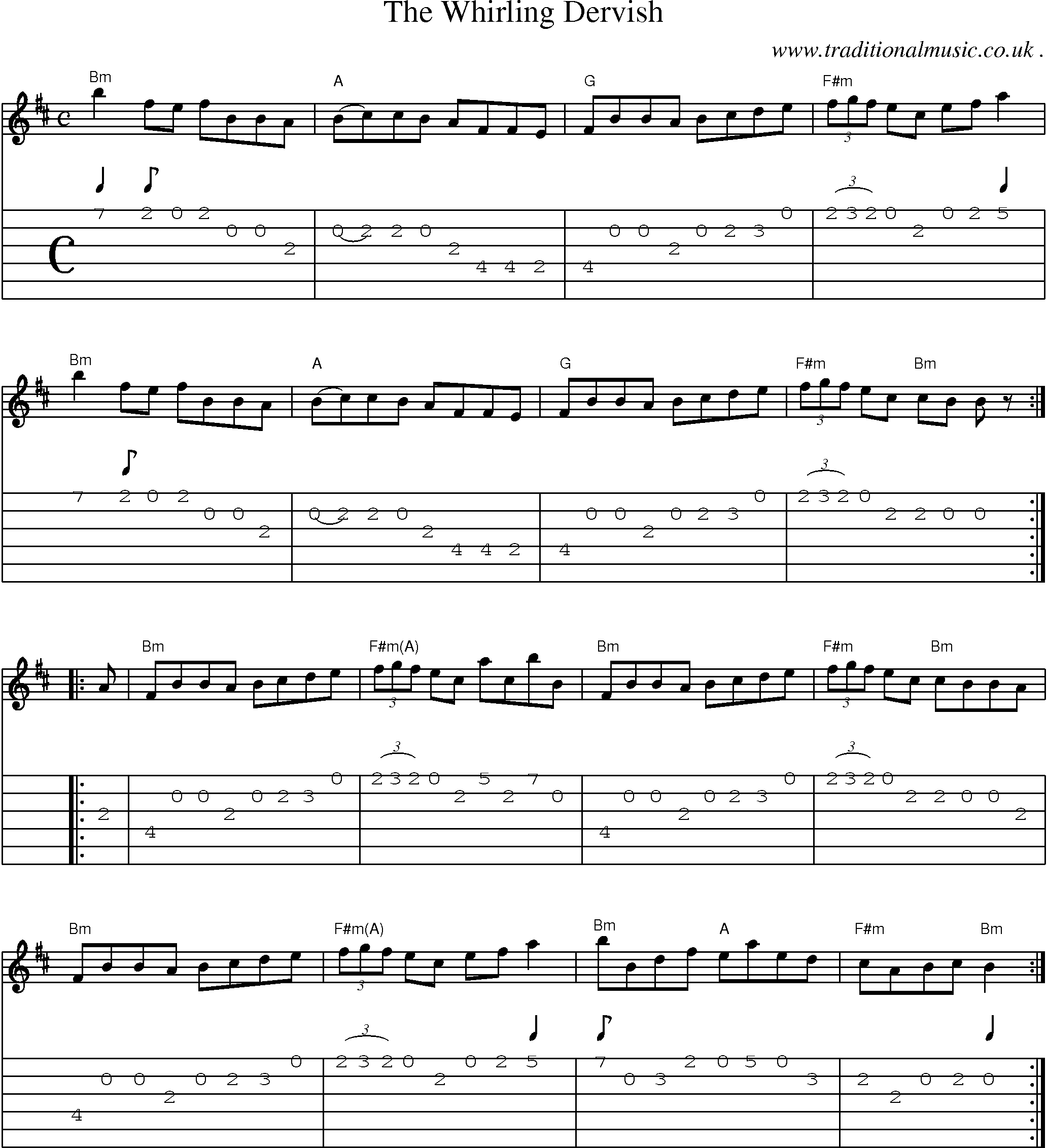 Music Score and Guitar Tabs for The Whirling Dervish