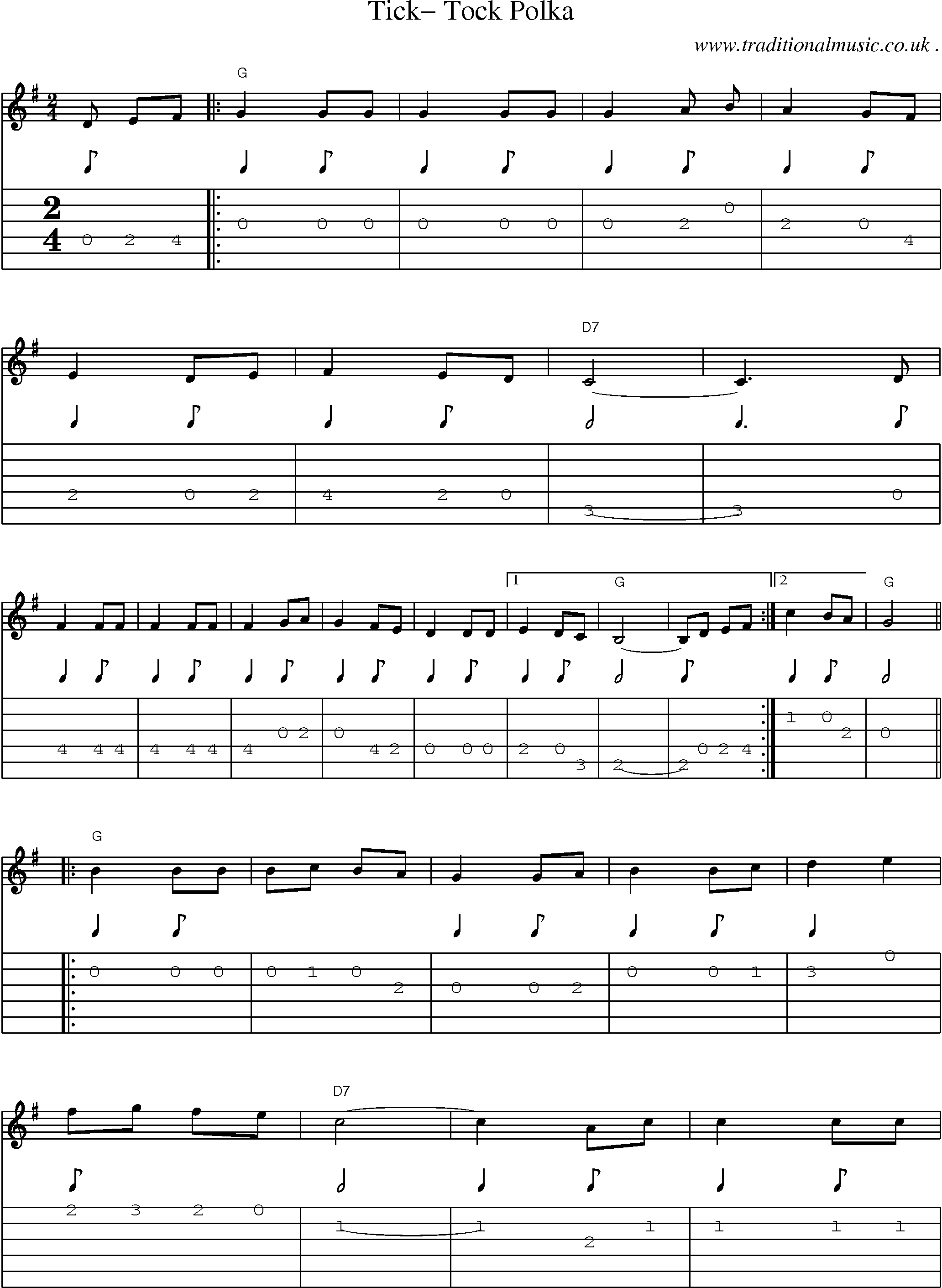 Music Score and Guitar Tabs for Tick- Tock Polka