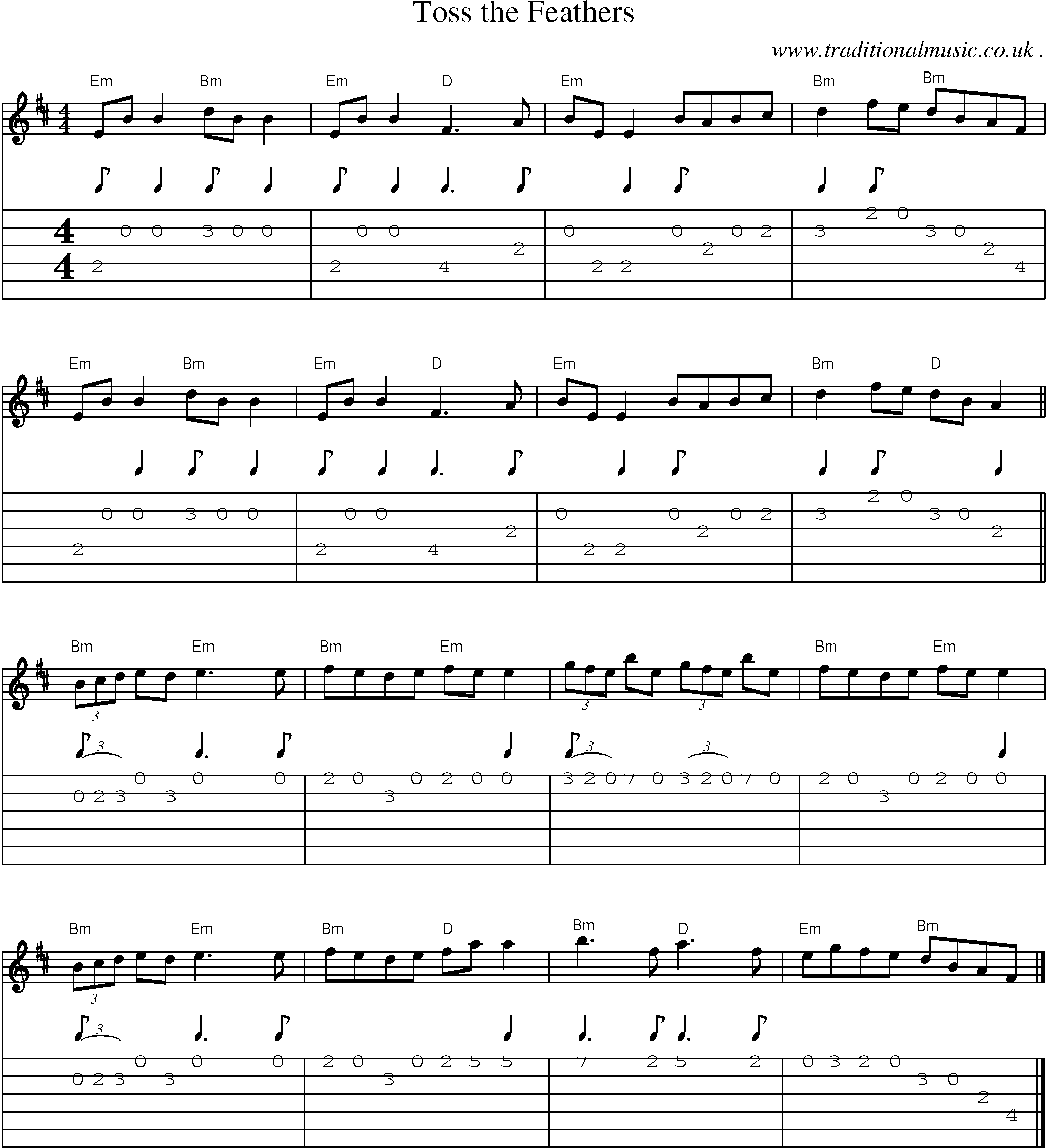 Music Score and Guitar Tabs for Toss the Feathers